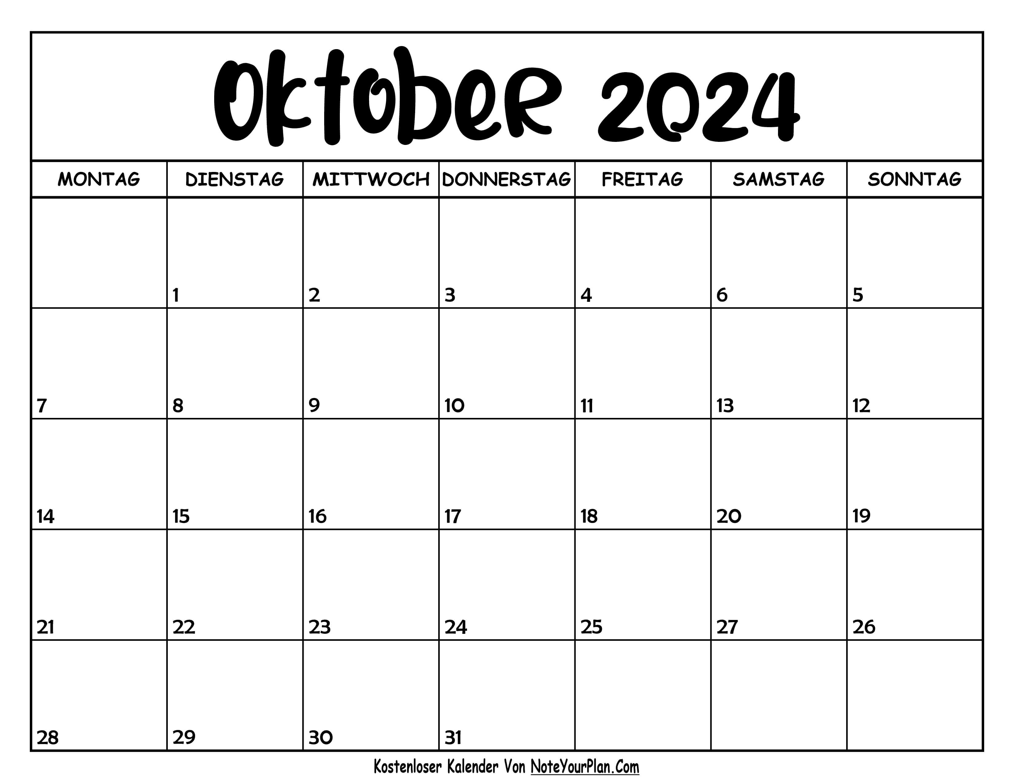Kalender Oktober 2024