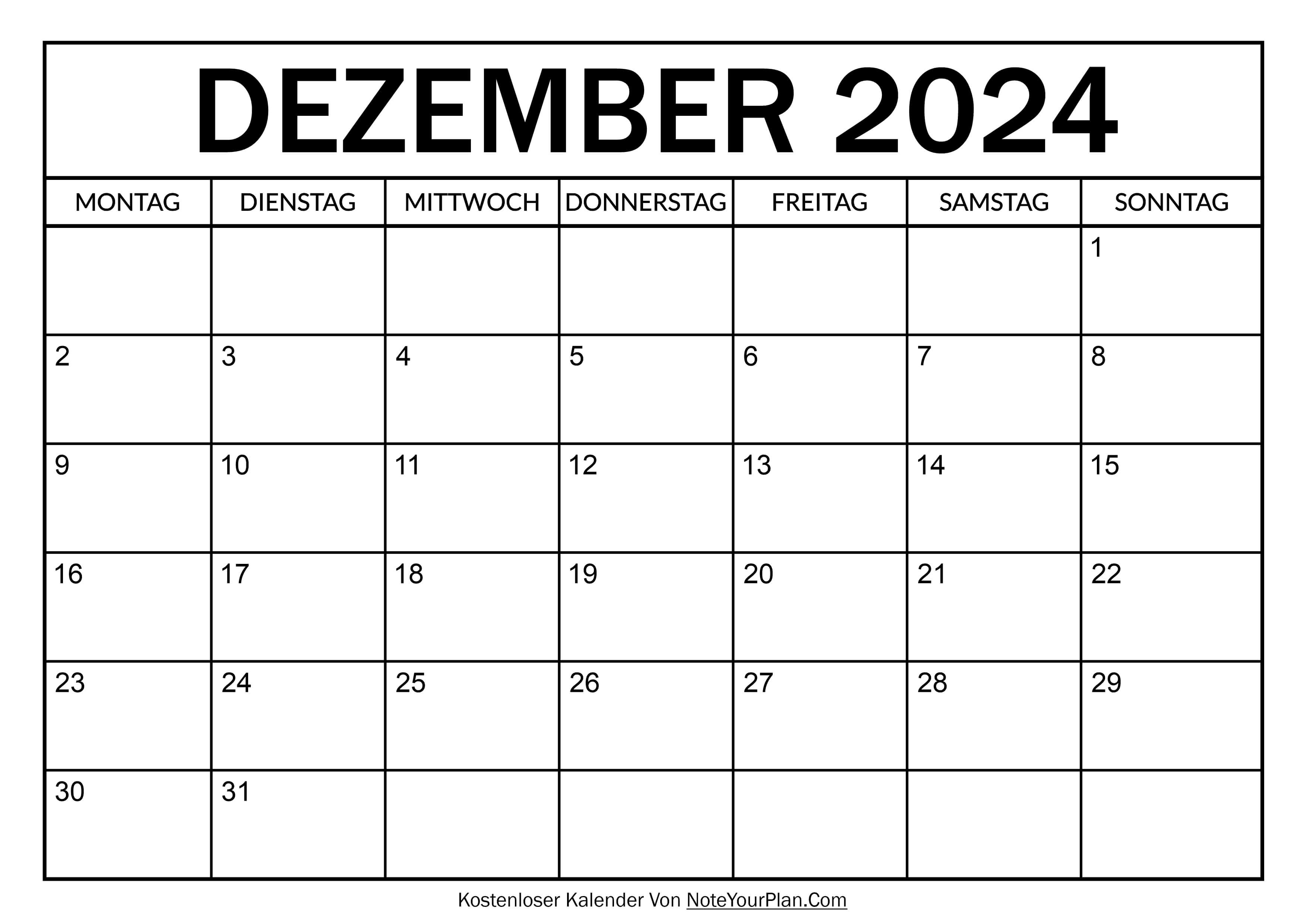 Kalender für Dezember 2024