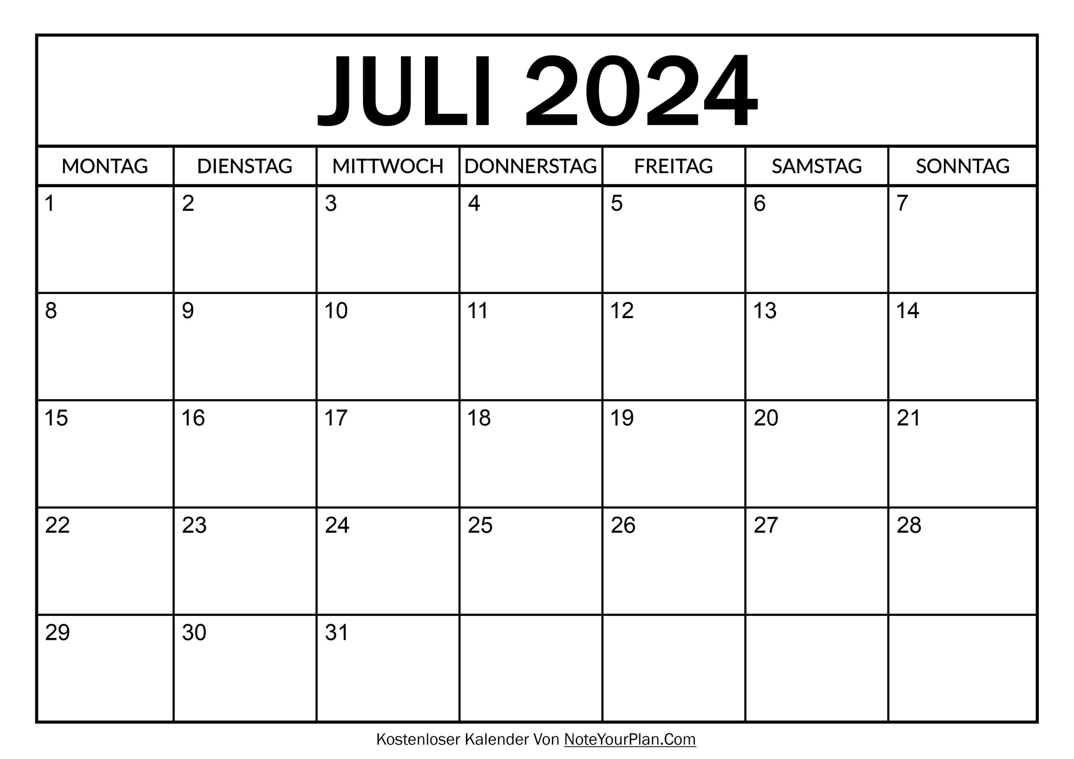 Kalender für Juli 2024