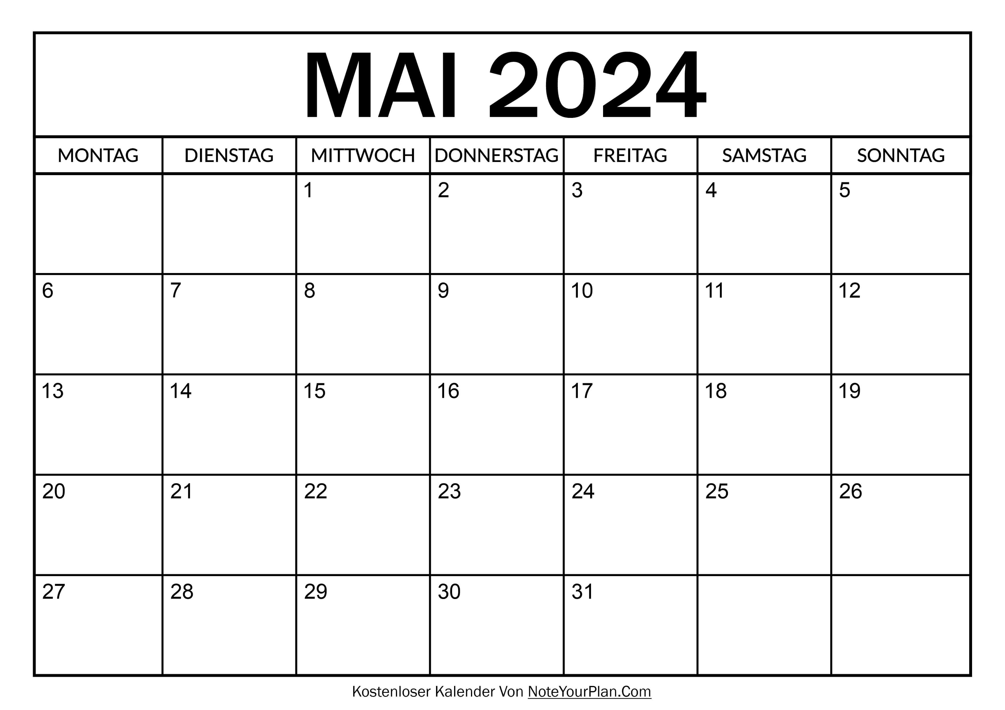 Kalender für Mai 2024