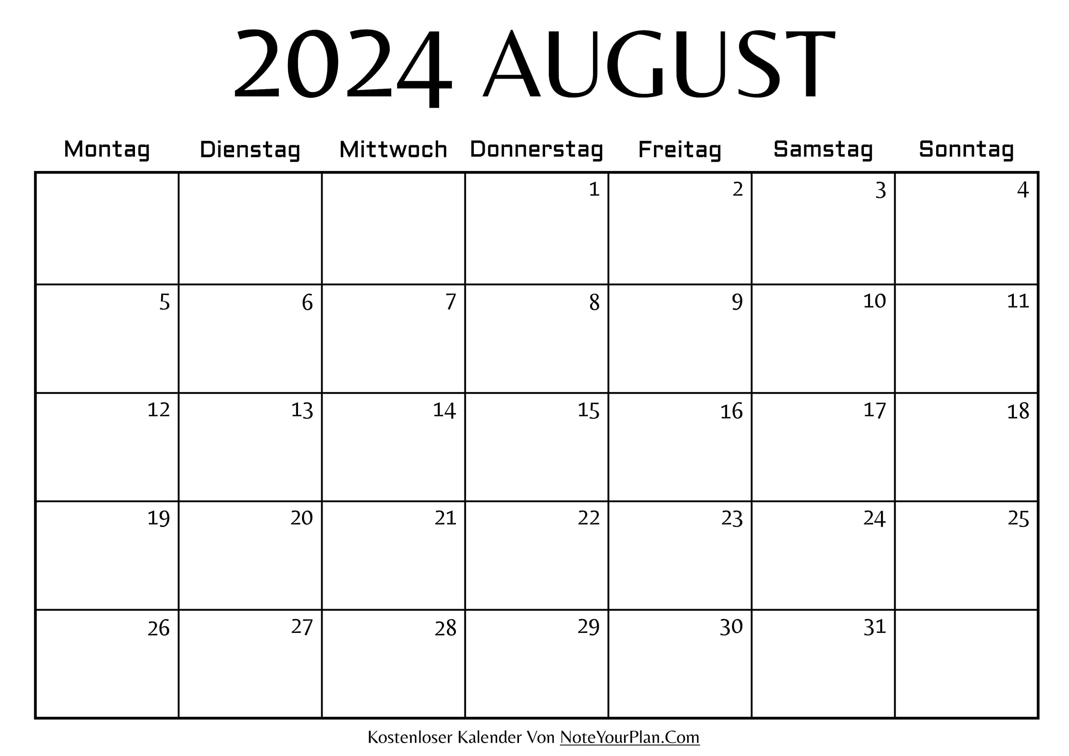 Monatskalender August 2024