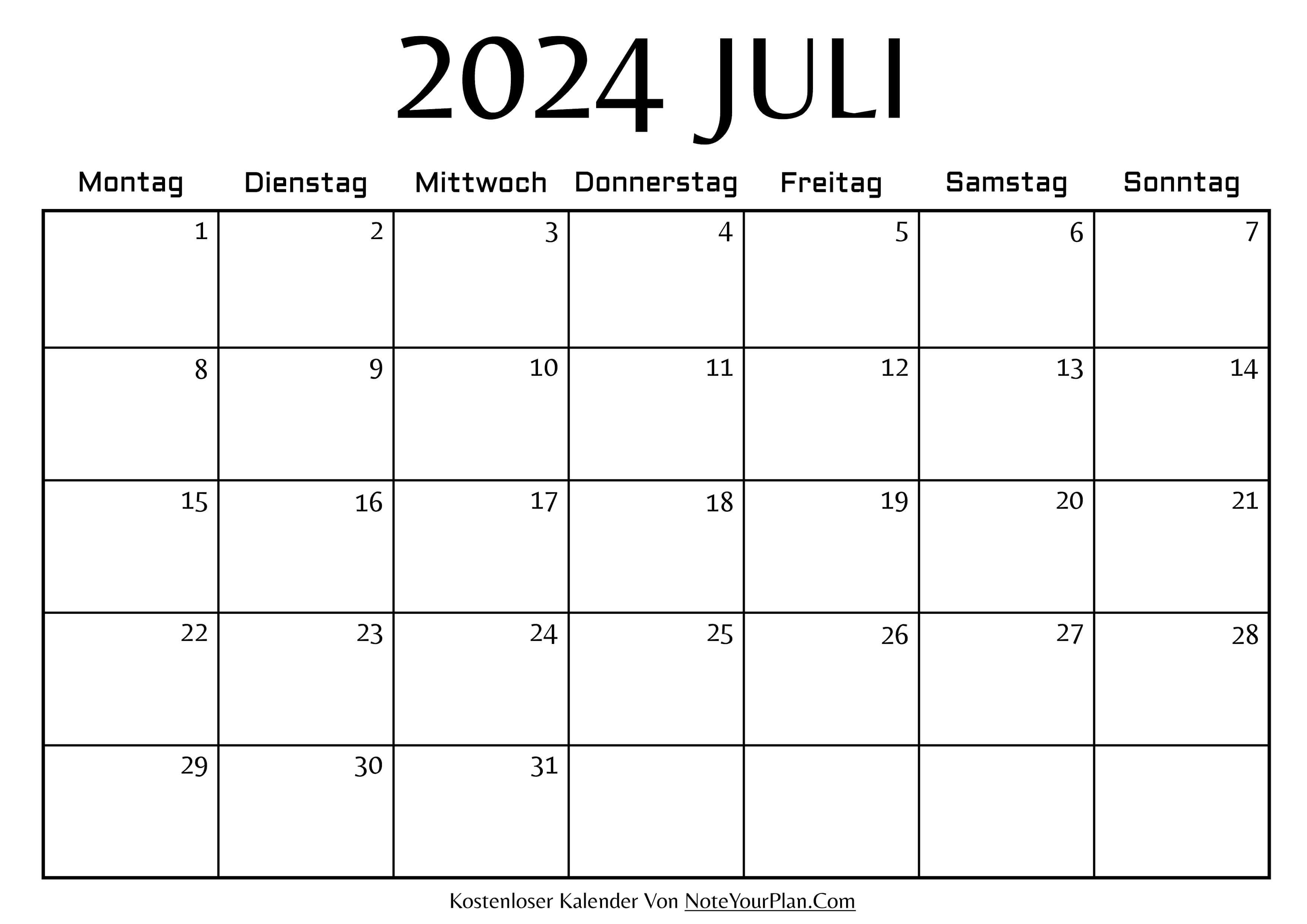 Monatskalender Juli 2024