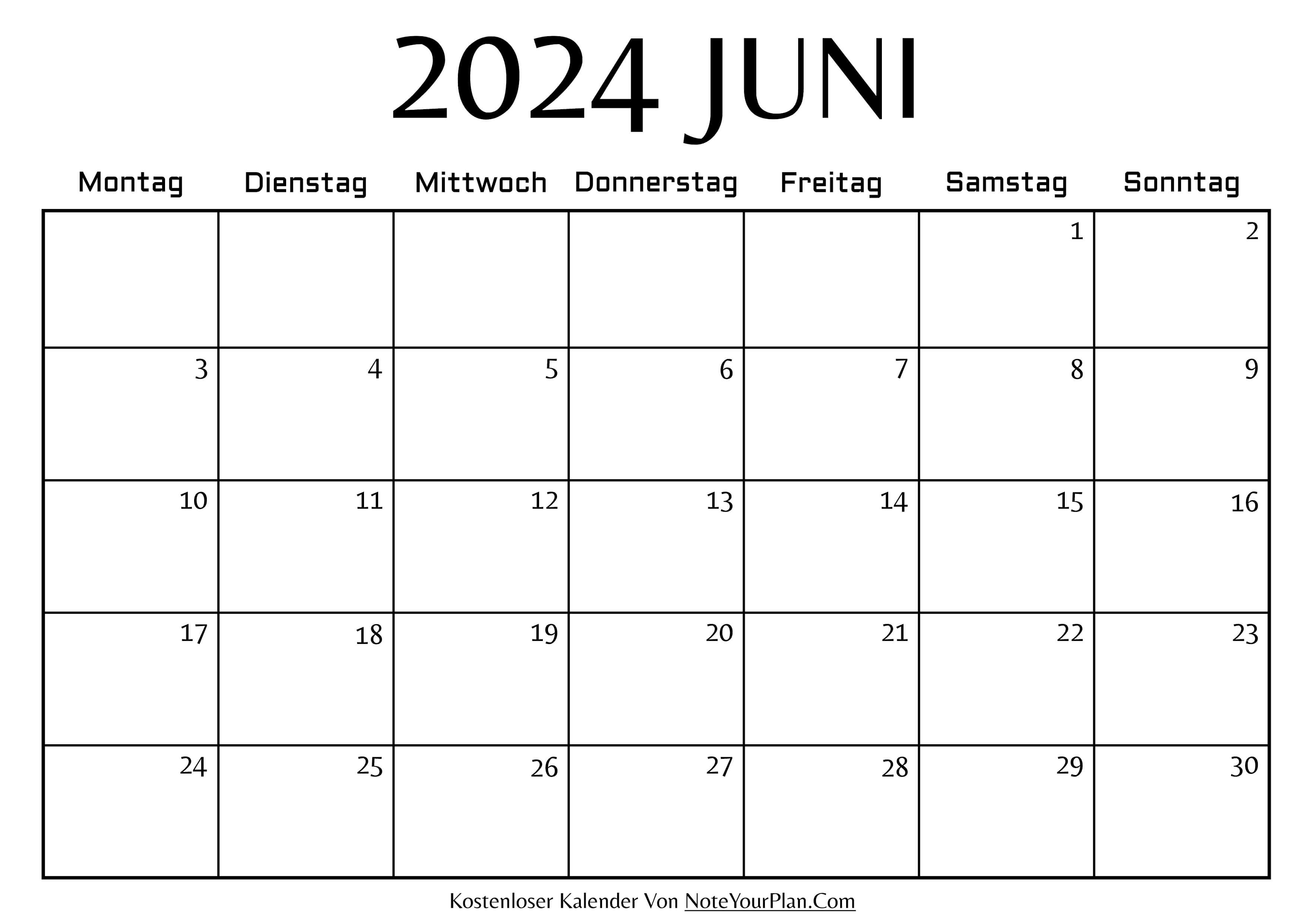 Monatskalender Juni 2024