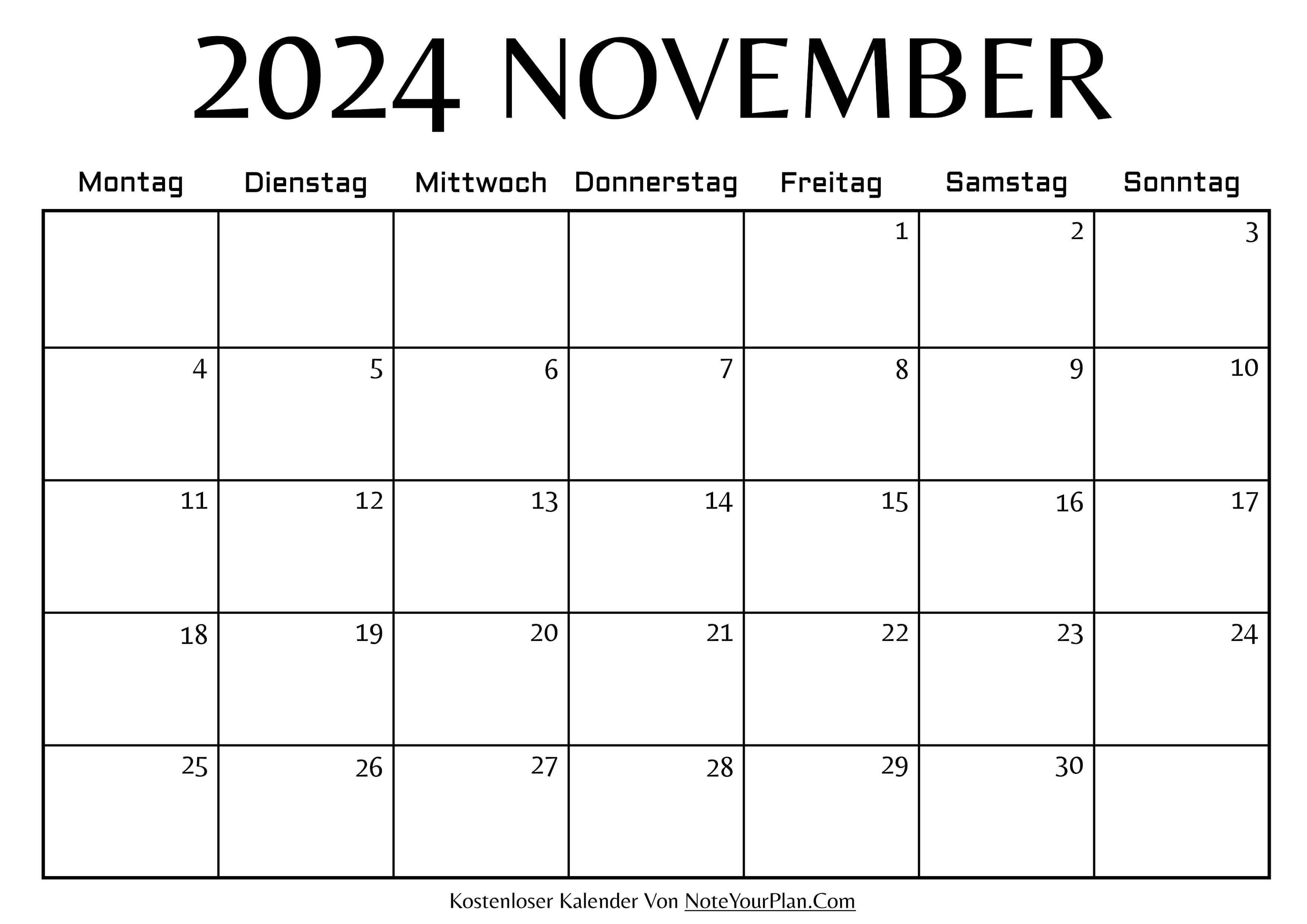 Monatskalender November 2024