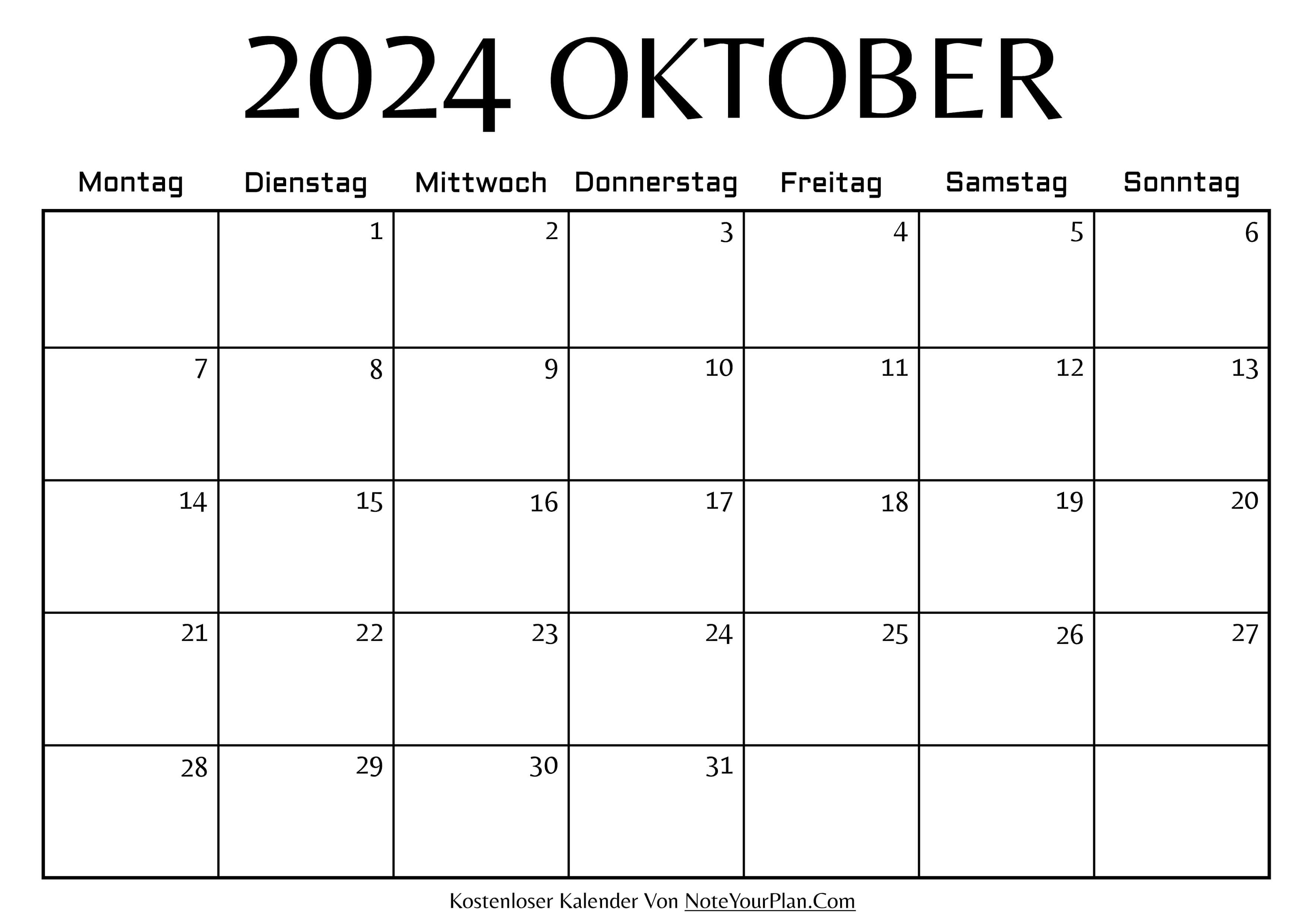 Monatskalender Oktober 2024