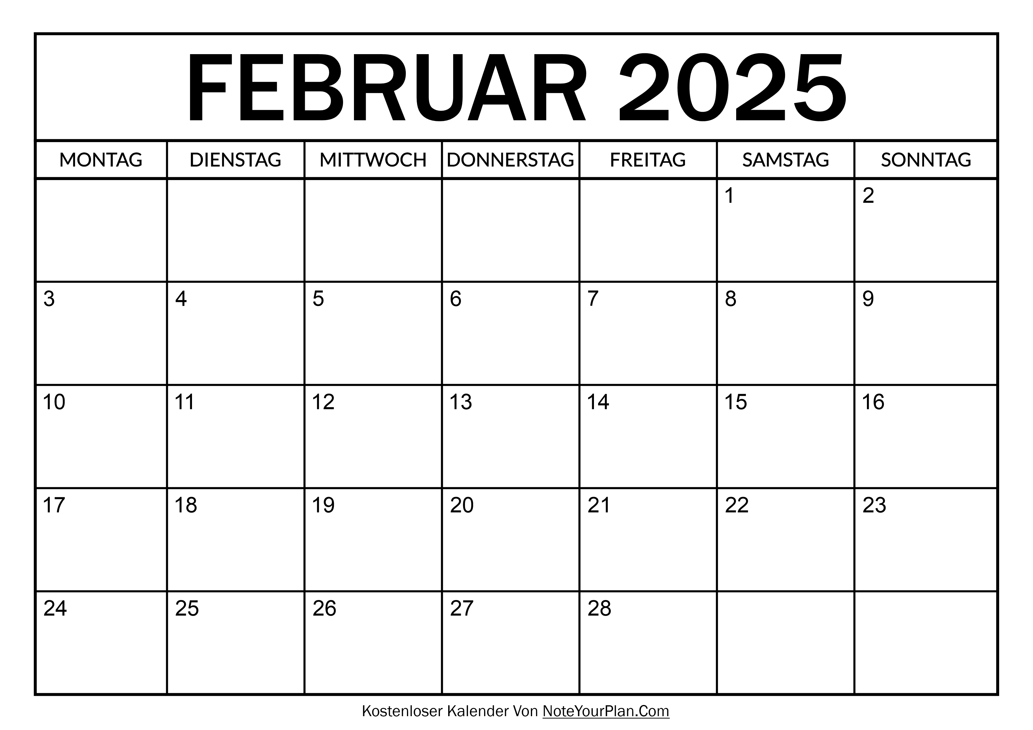 Kalender für Februar 2025