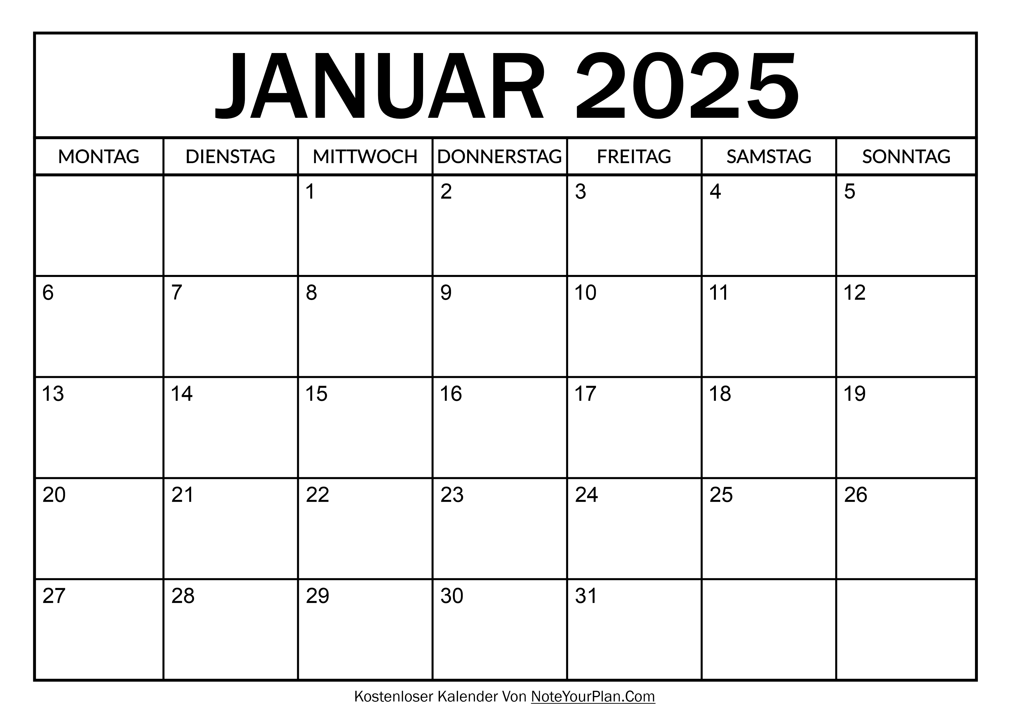 Kalender für Januar 2025