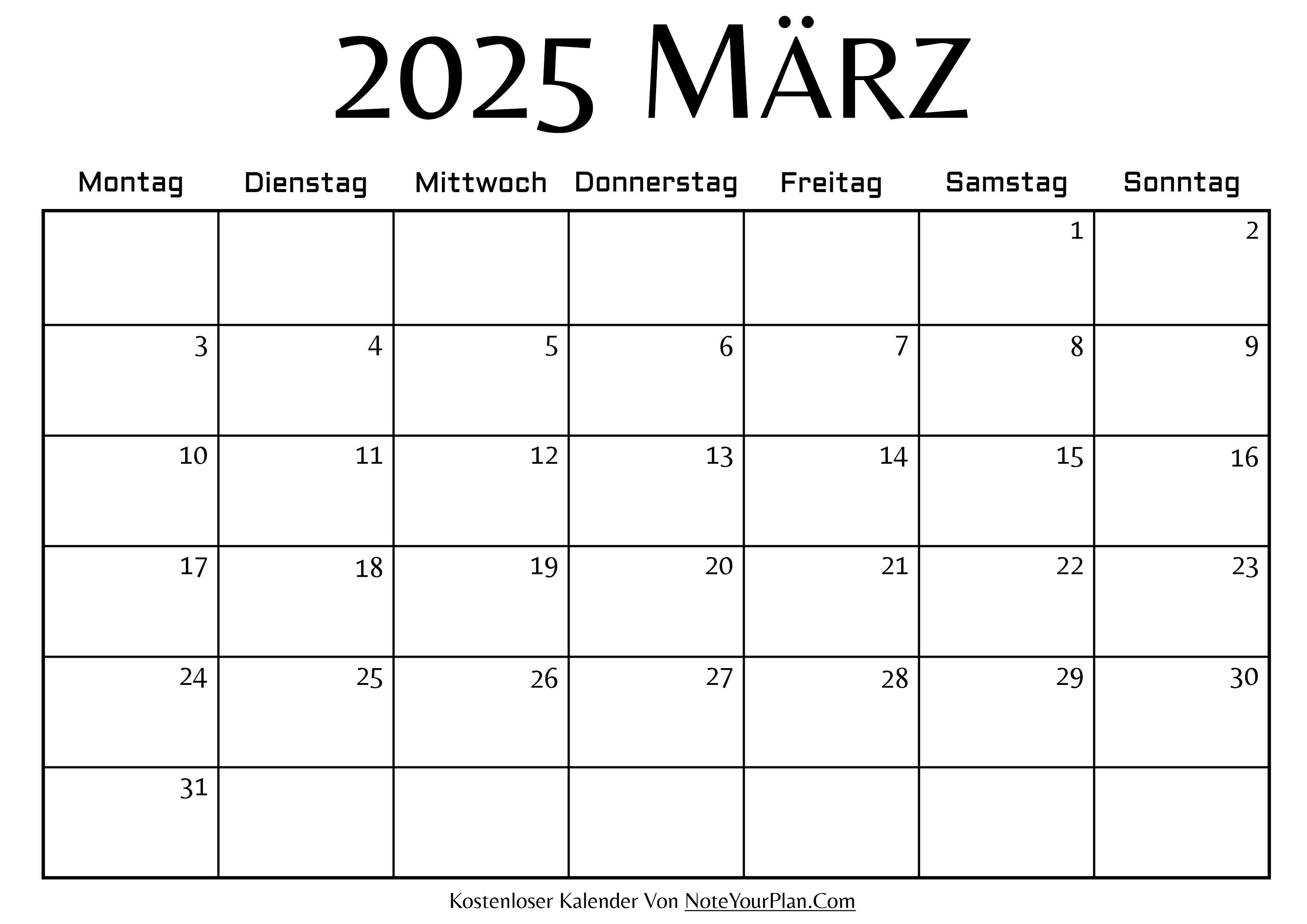 Monatskalender März 2025