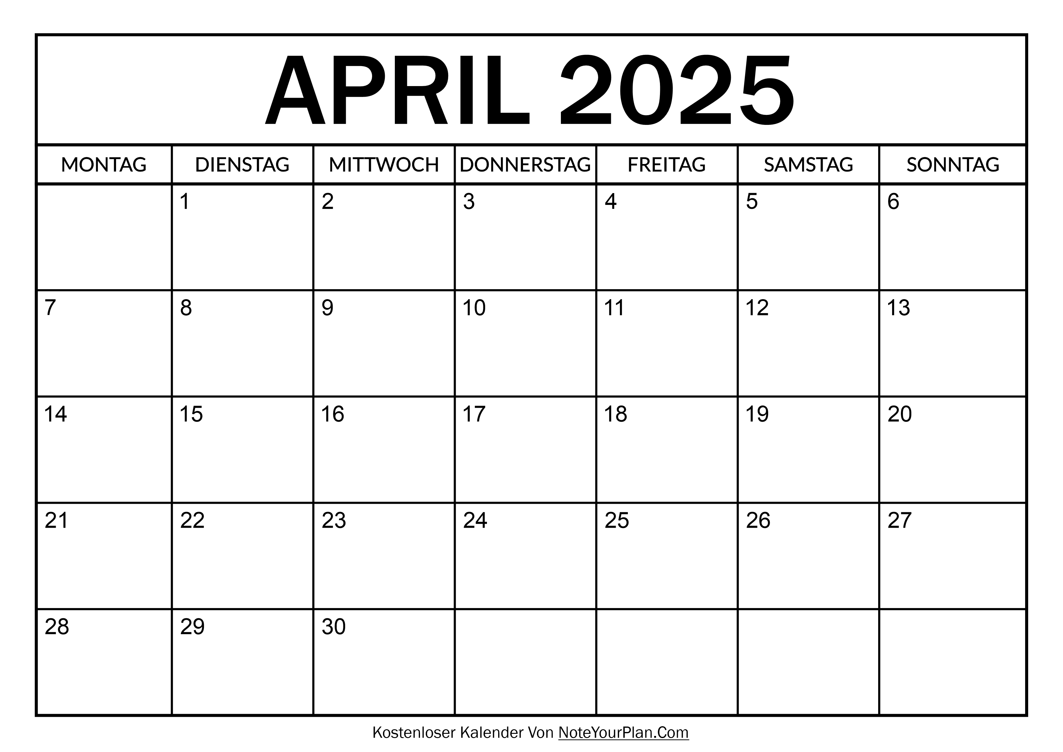 Kalender für April 2025