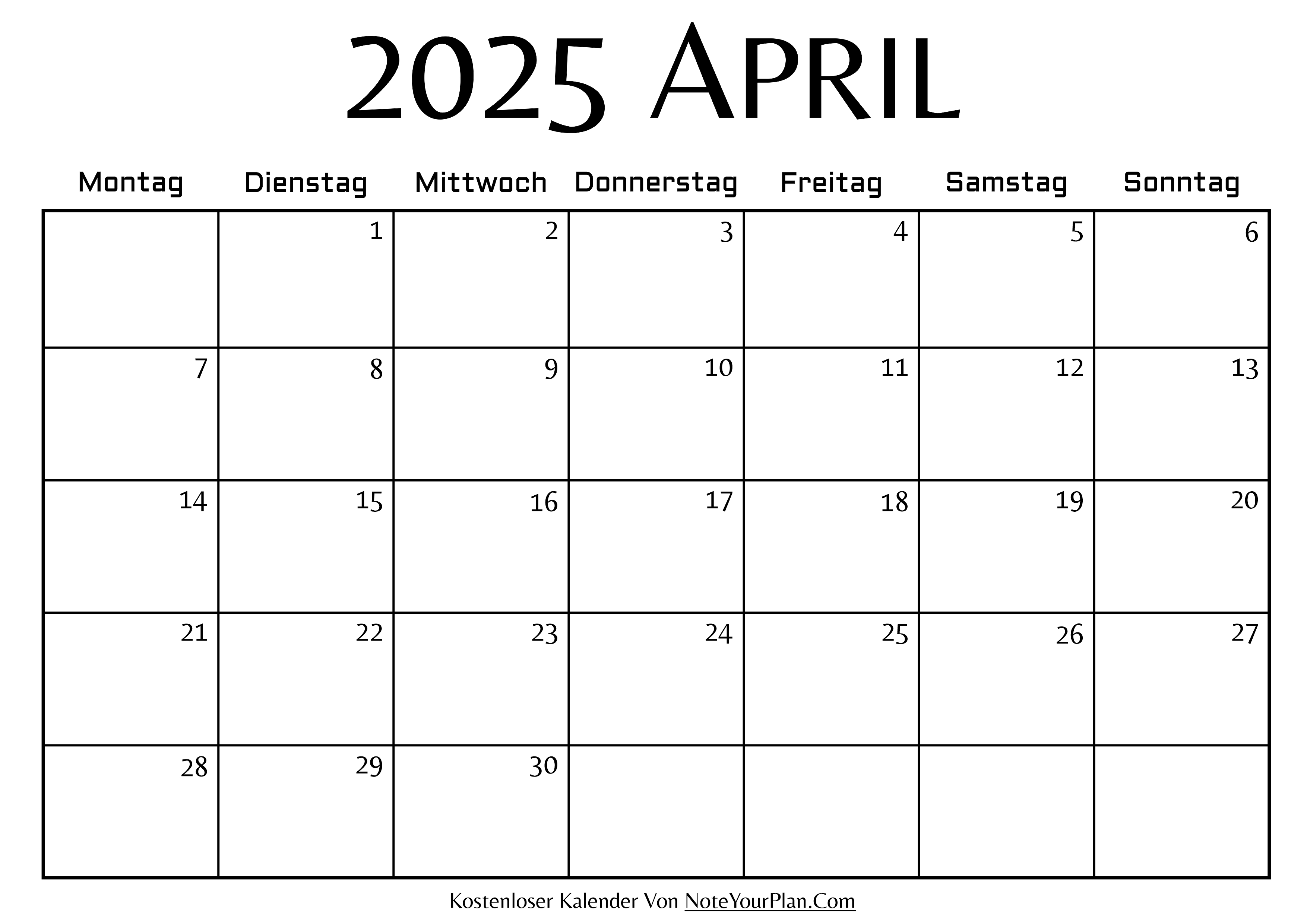 Monatskalender April 2025