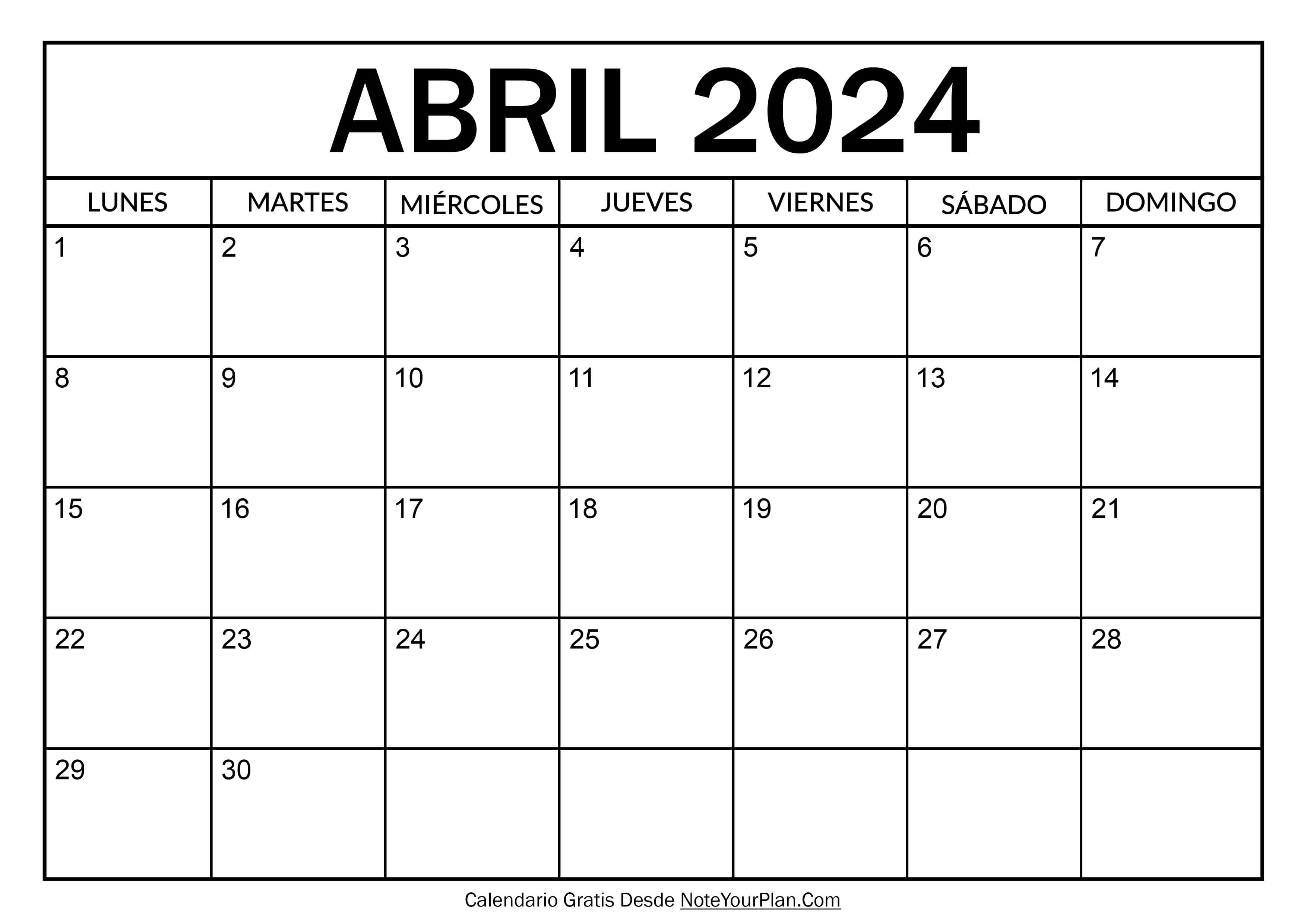 Calendario de Abril 2024 para Imprimir