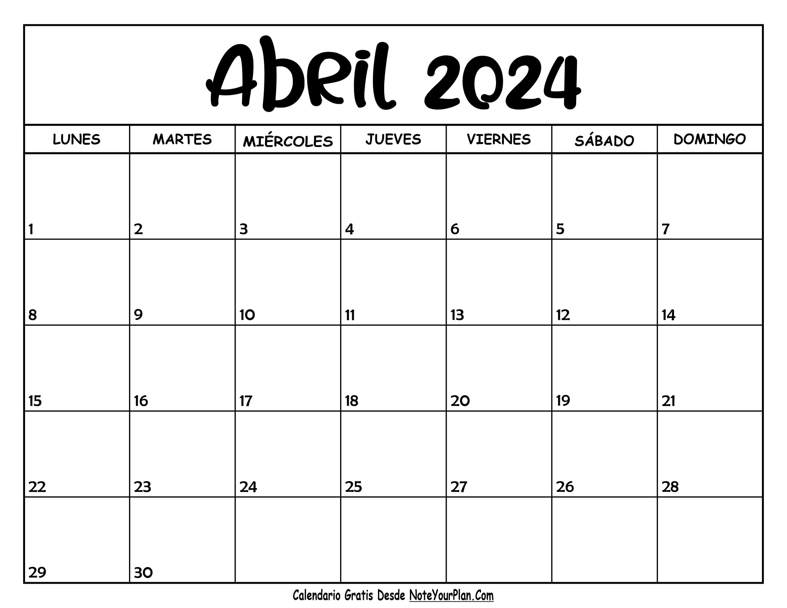 Calendario de Abril 2024
