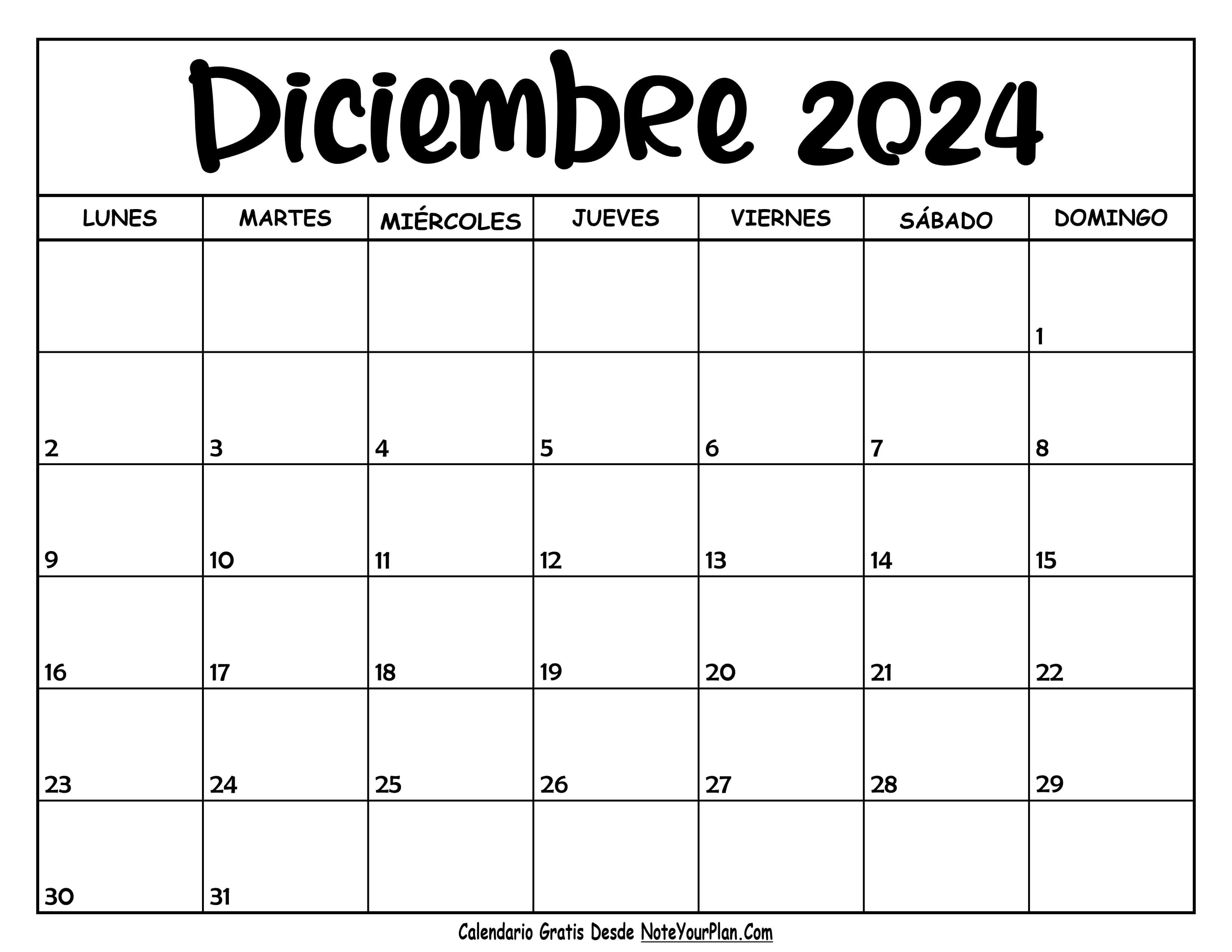 Calendario de Diciembre 2024