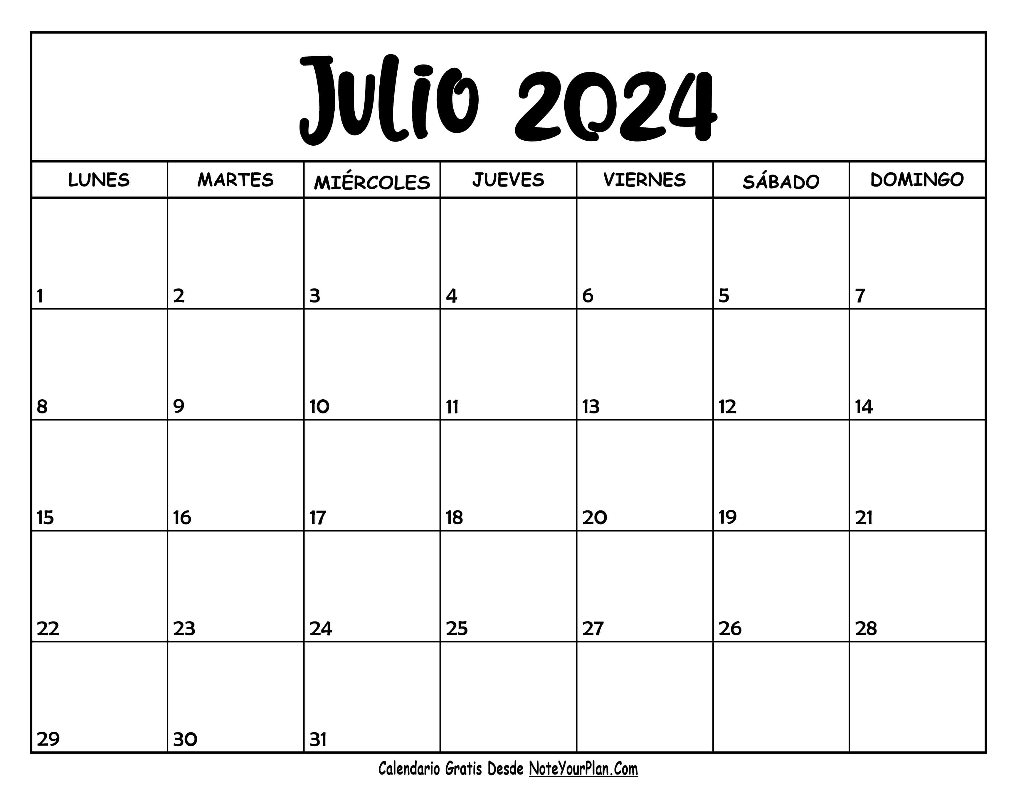 Calendario de Julio 2024