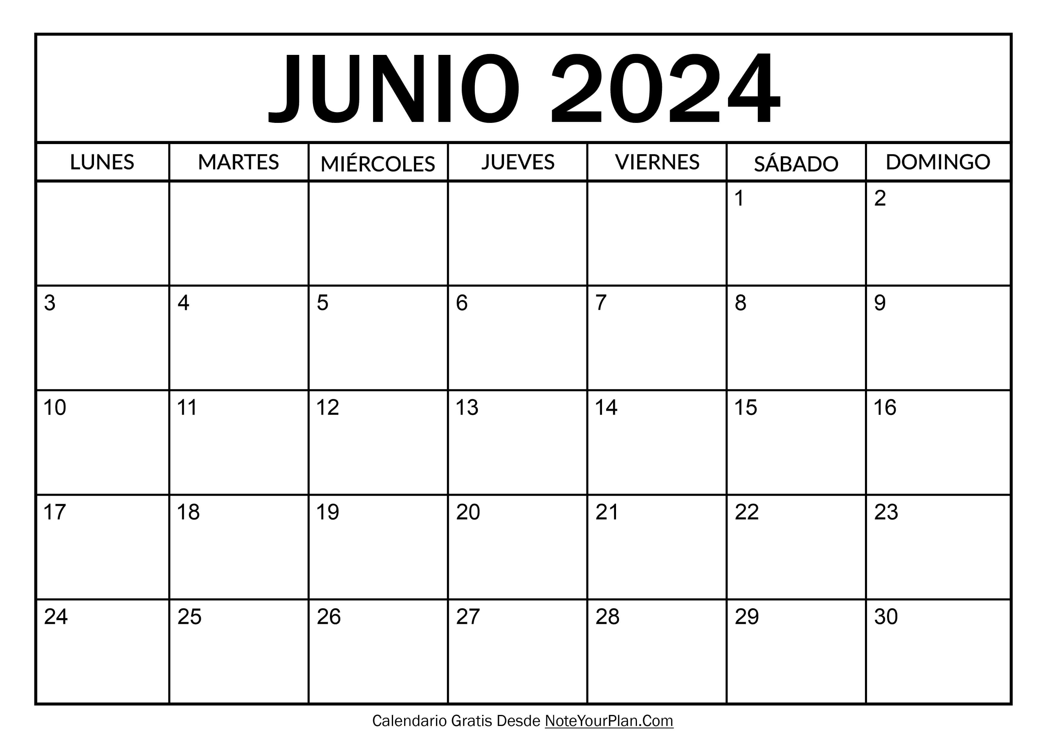 Calendario de Junio 2024 para Imprimir
