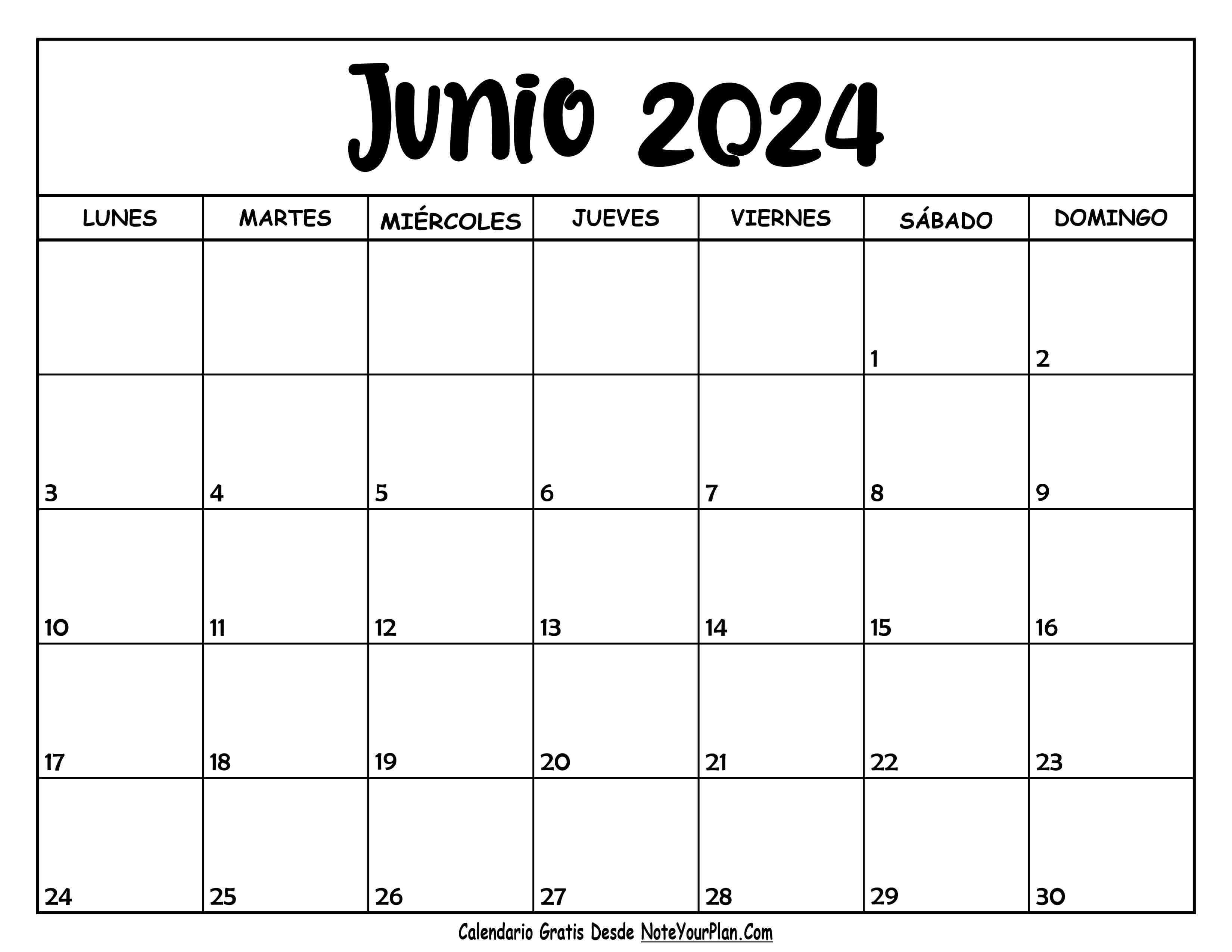 Calendario de Junio 2024