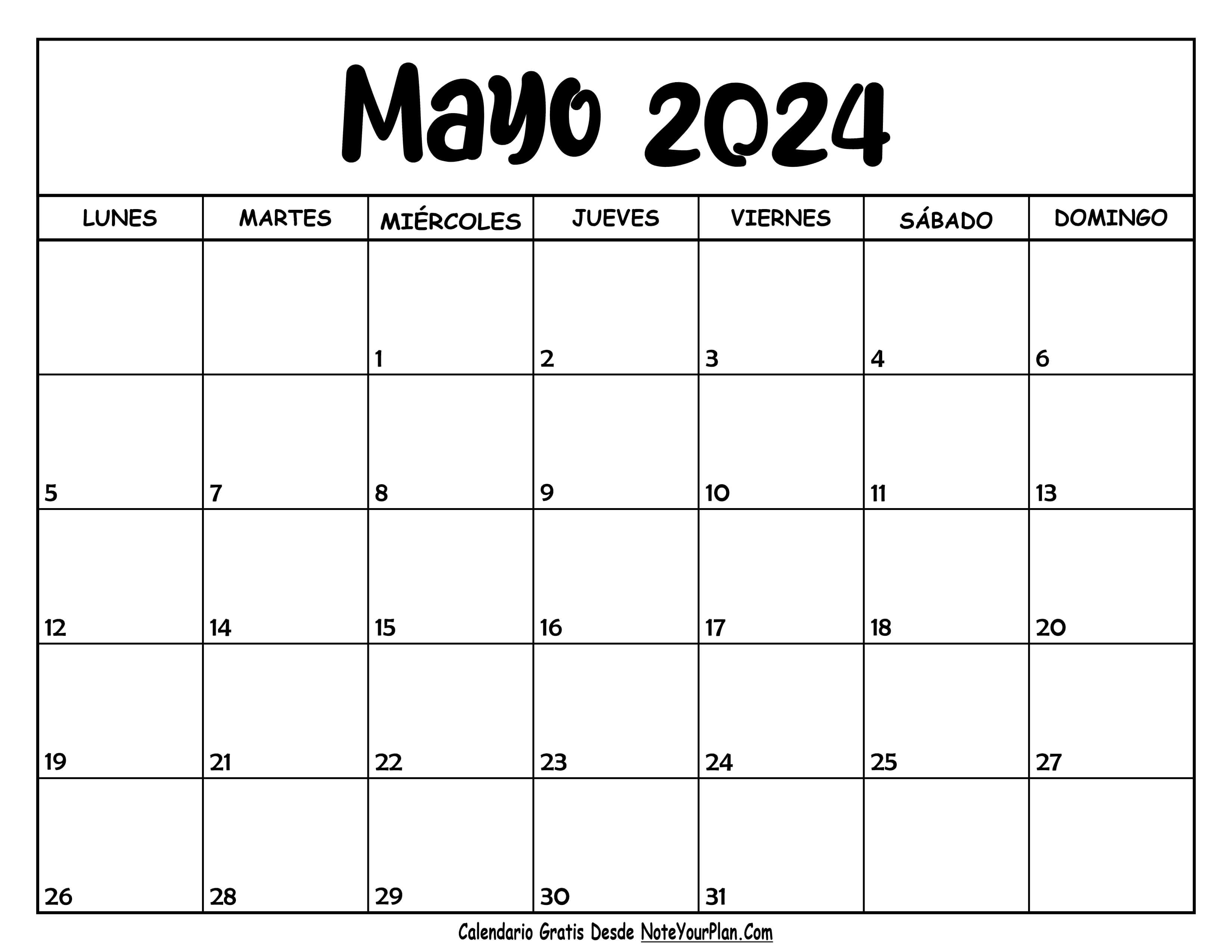 Calendario de Mayo 2024