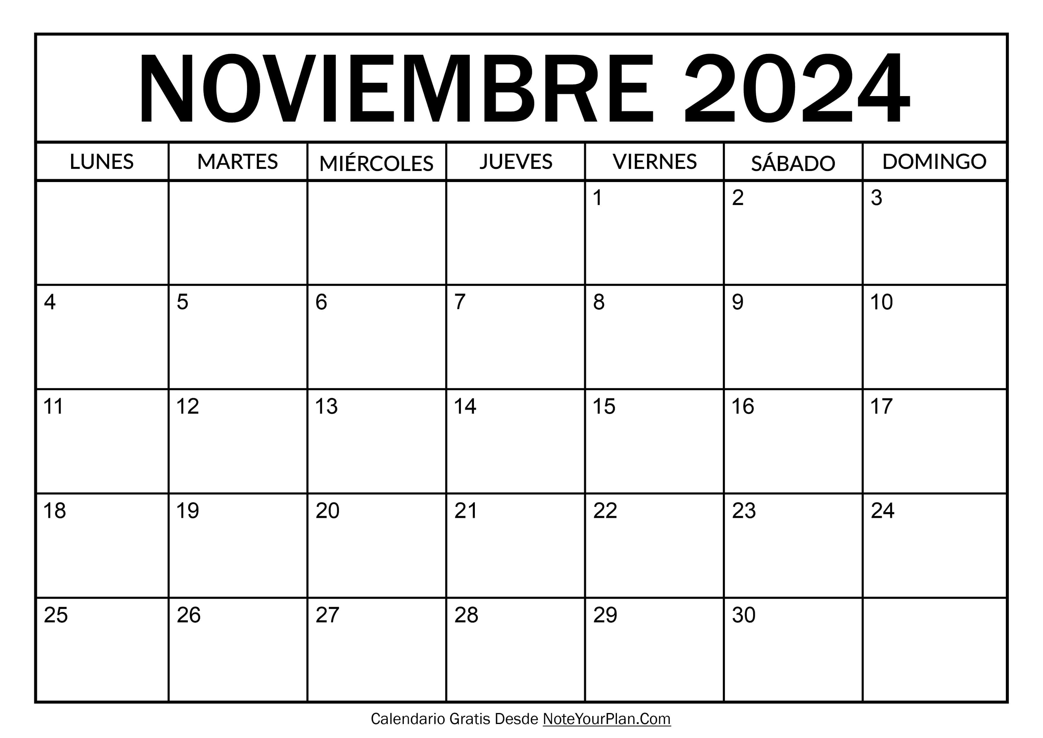 Calendario de Noviembre 2024 para Imprimir