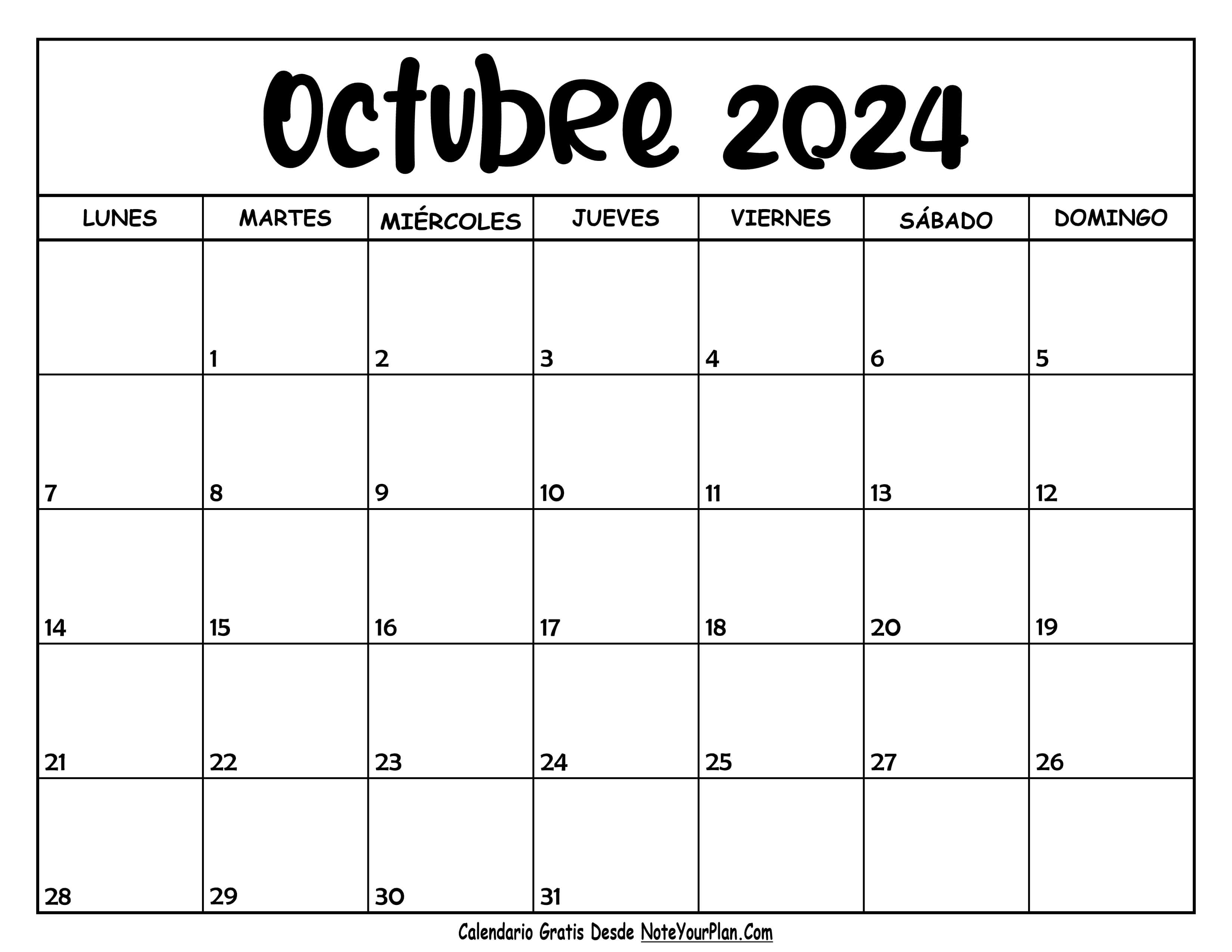 Calendario de Octubre 2024