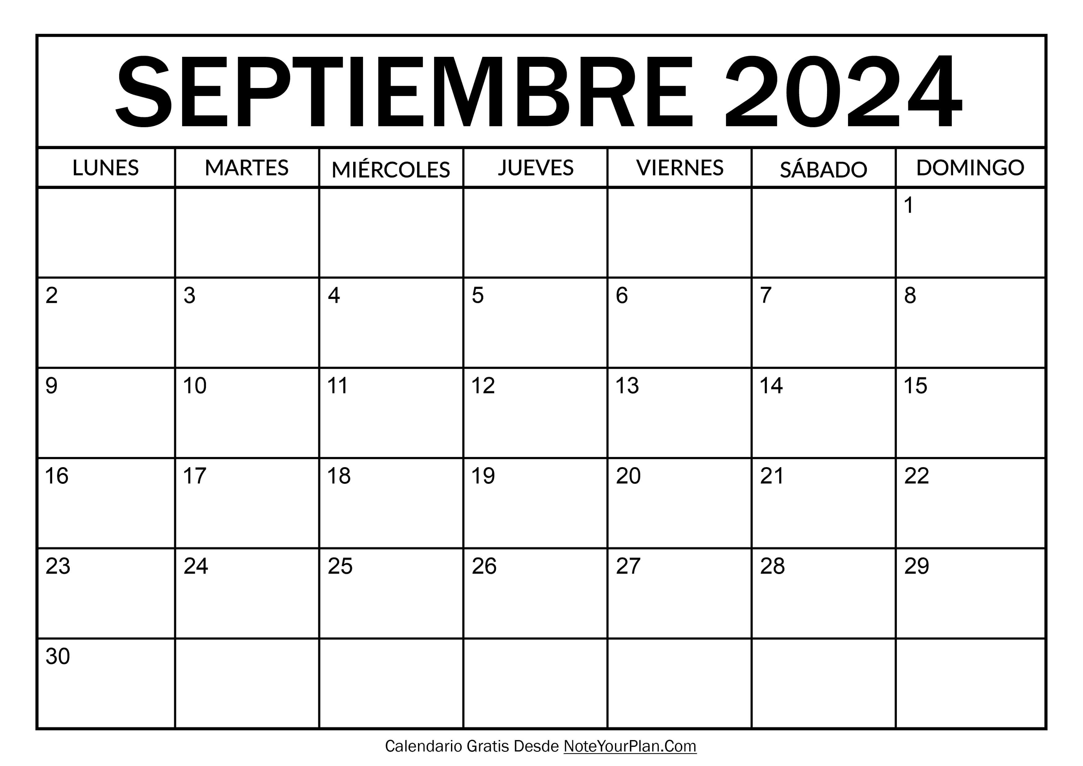 Calendario de Septiembre 2024 para Imprimir