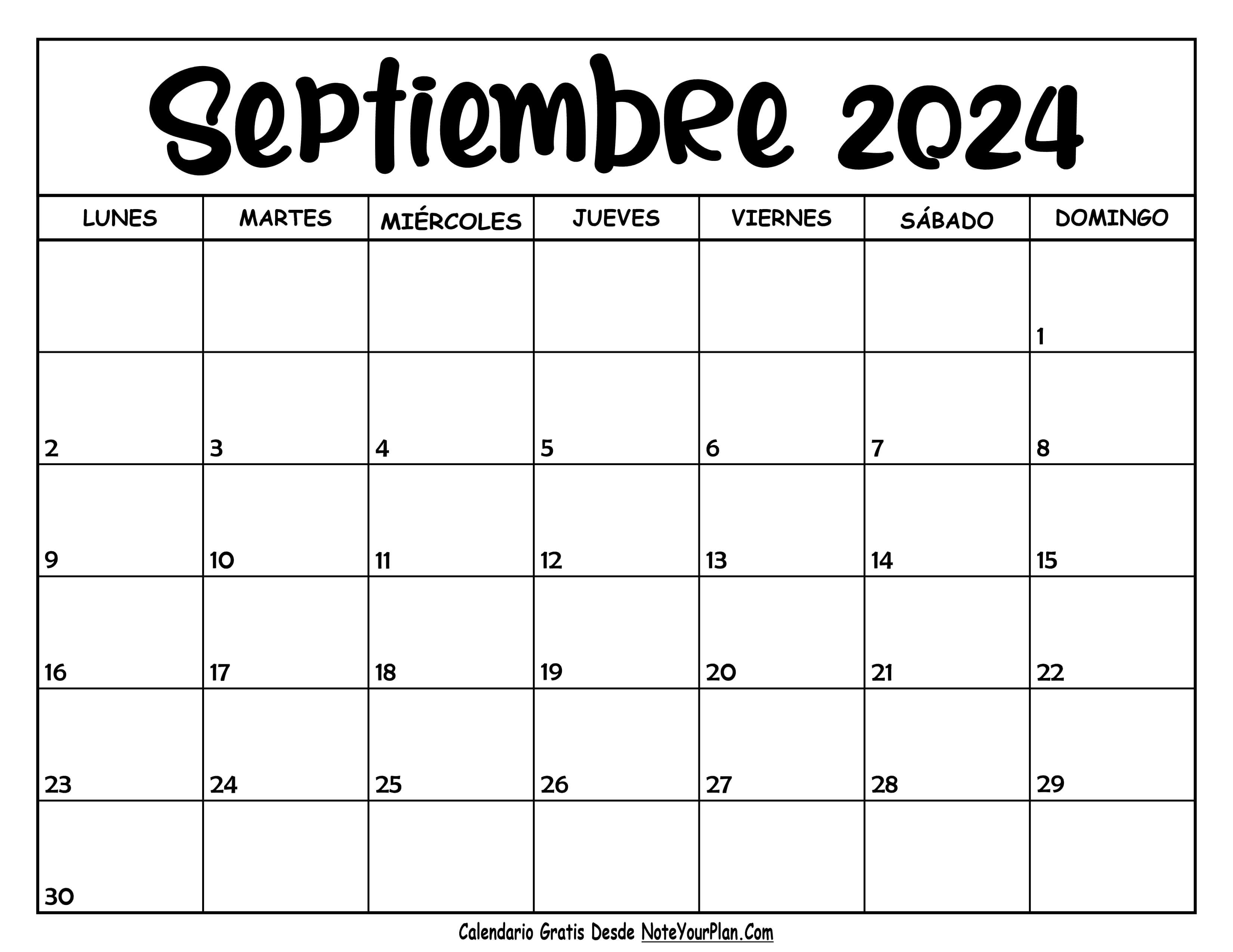 Calendario de Septiembre 2024
