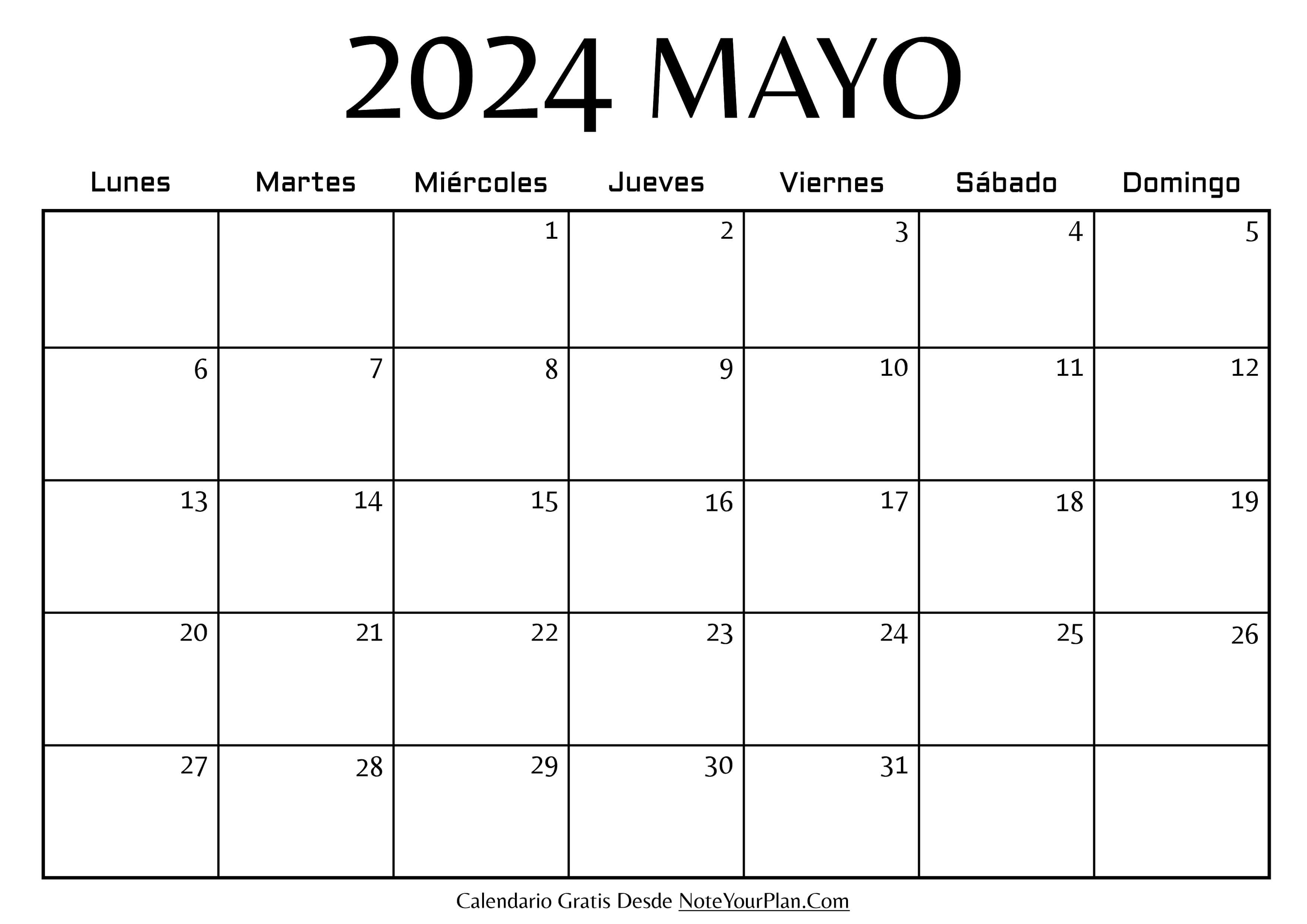 Calendario en blanco de Mayo