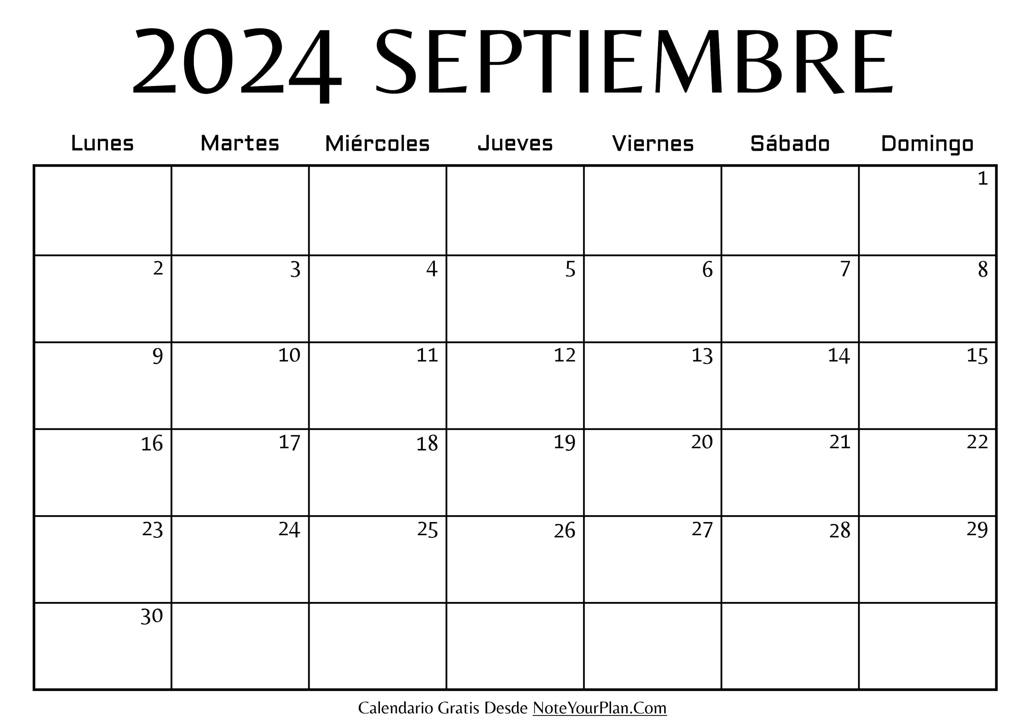 Calendario en blanco de Septiembre