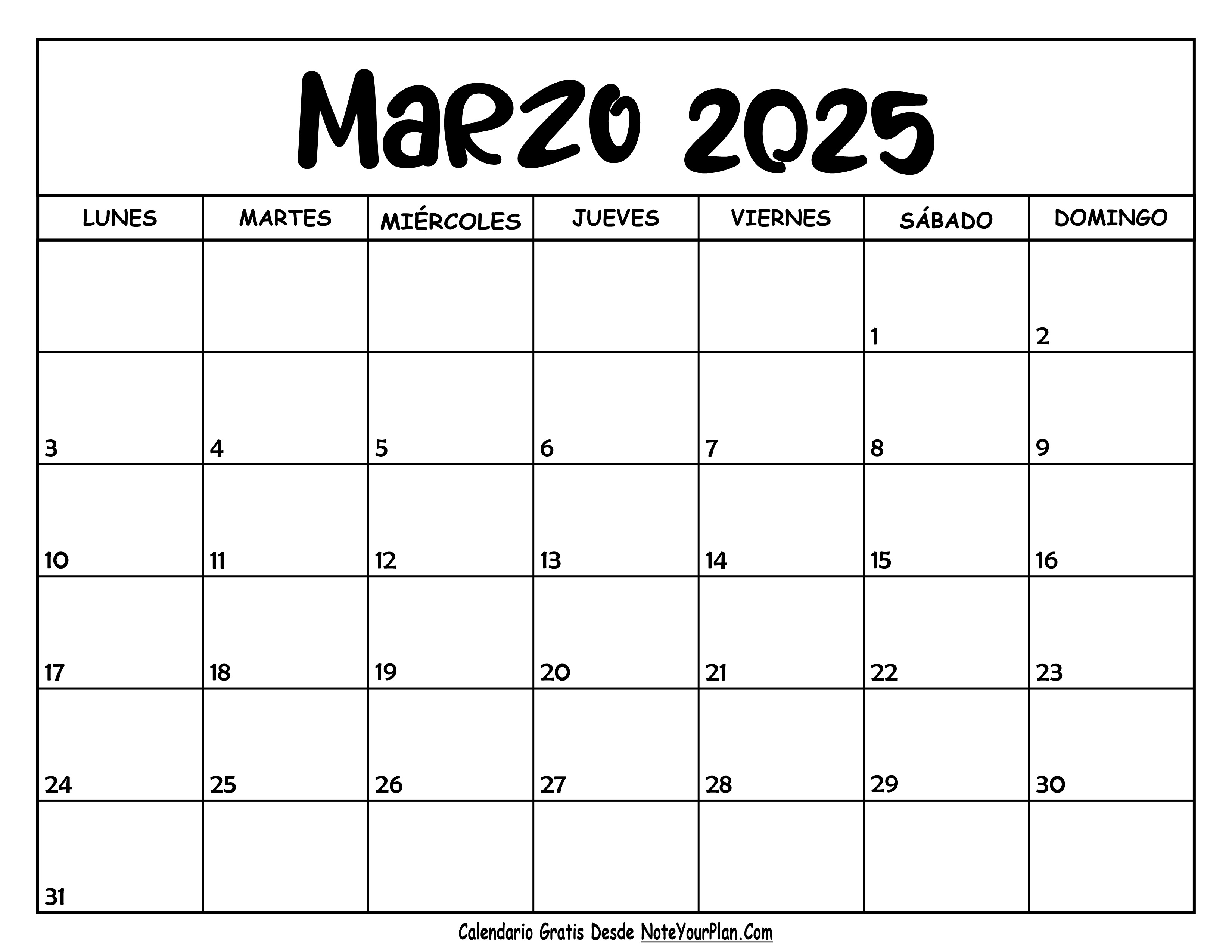 Calendario de Marzo 2025