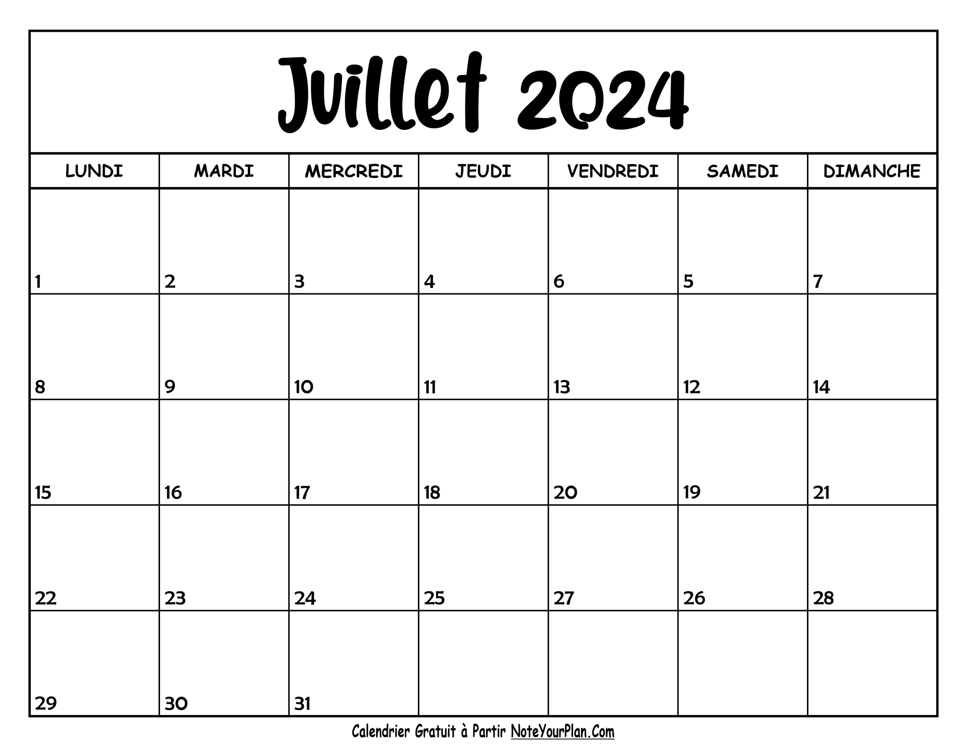Calendrier Vierge Juillet 2024