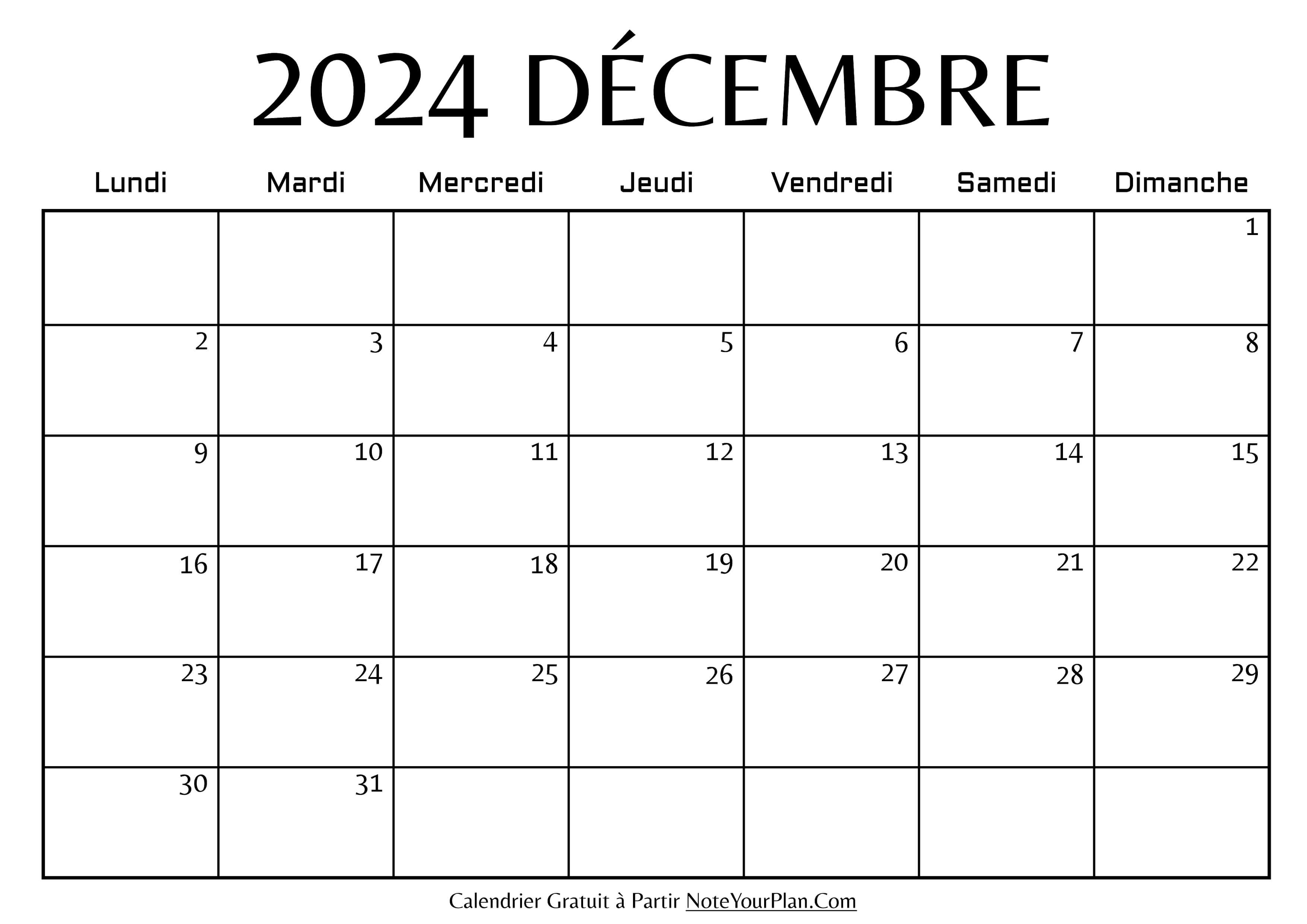 Calendrier de Décembre 2024