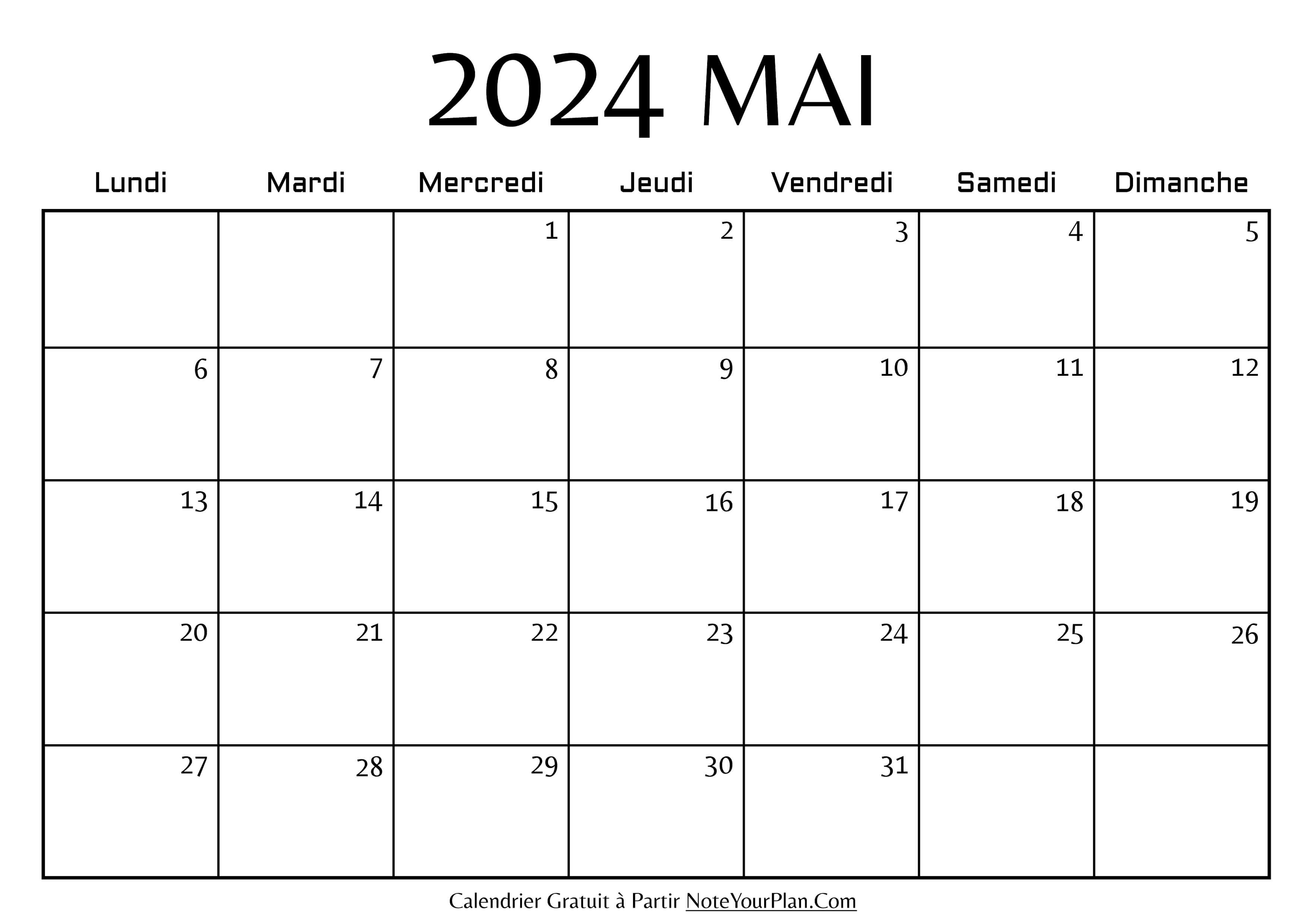 Calendrier de Mai 2024