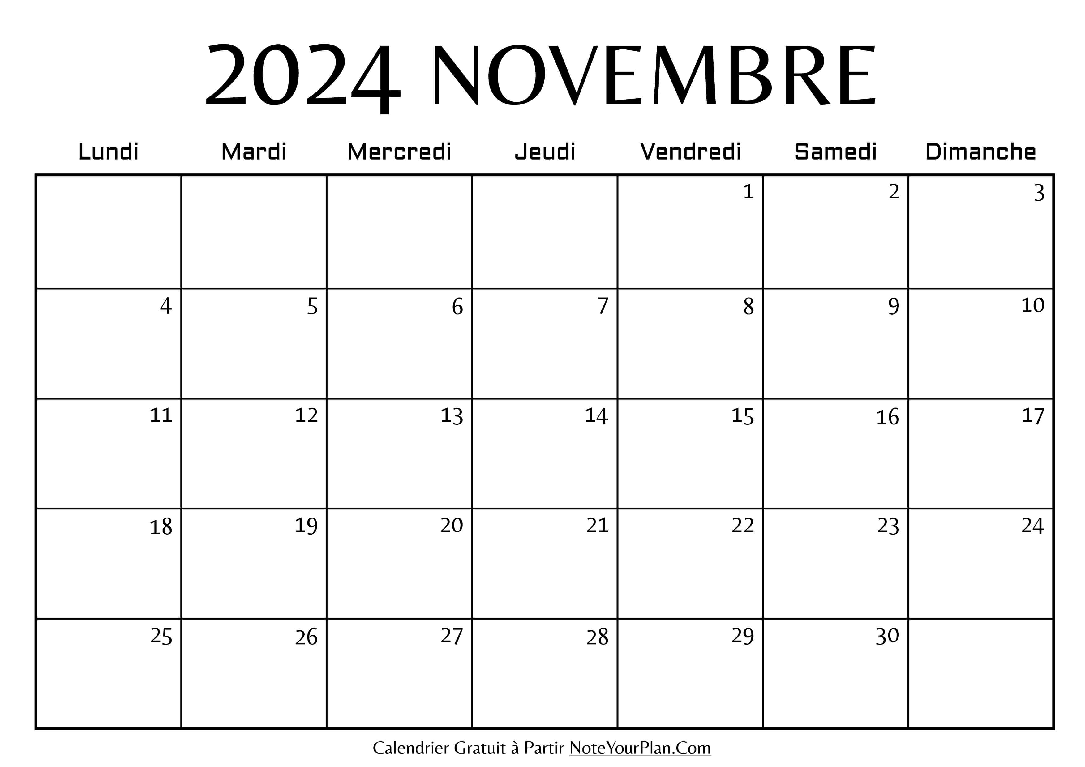 Calendrier de Novembre 2024