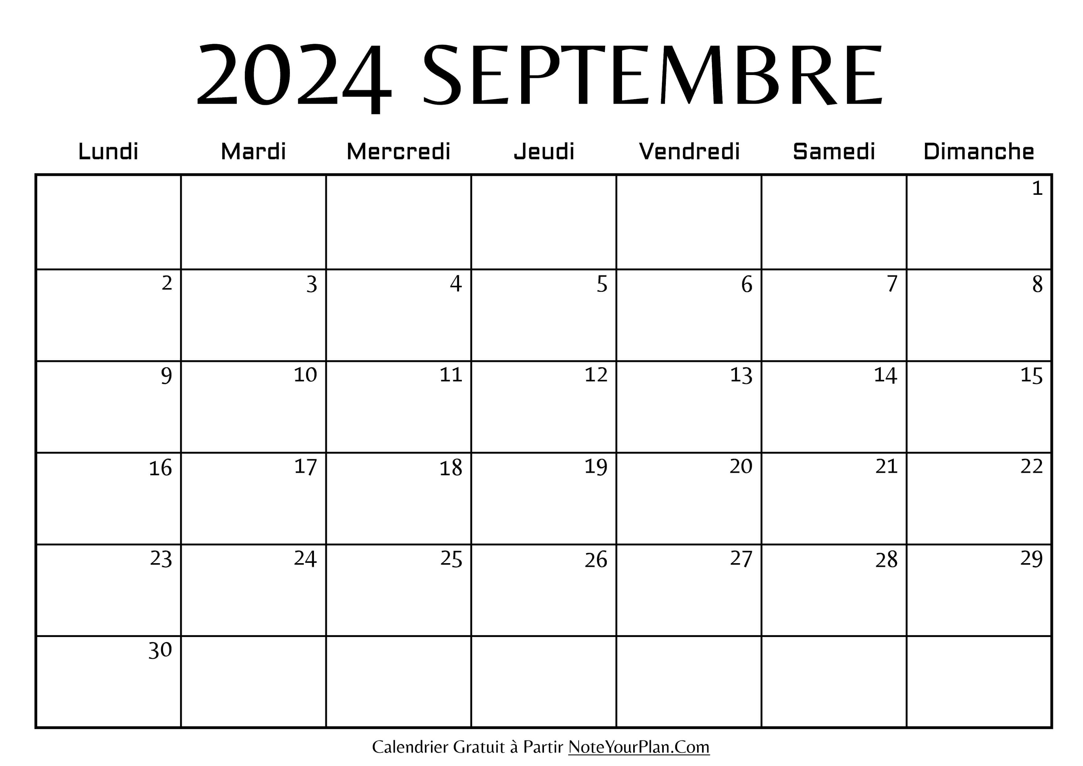 Calendrier de Septembre 2024