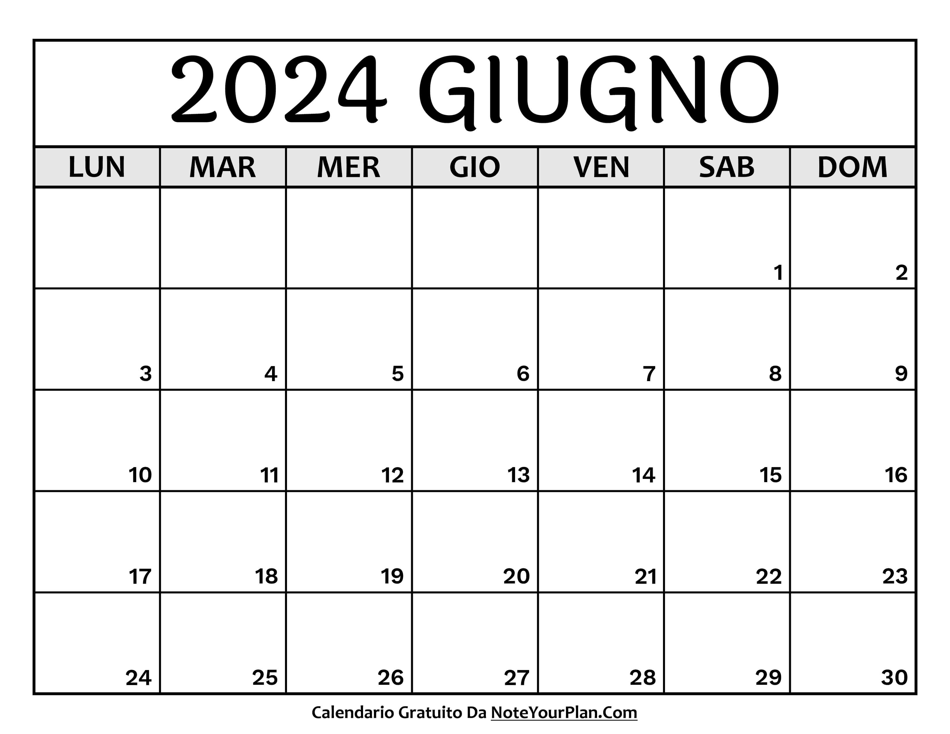 calendario giugno 2024 stampabile