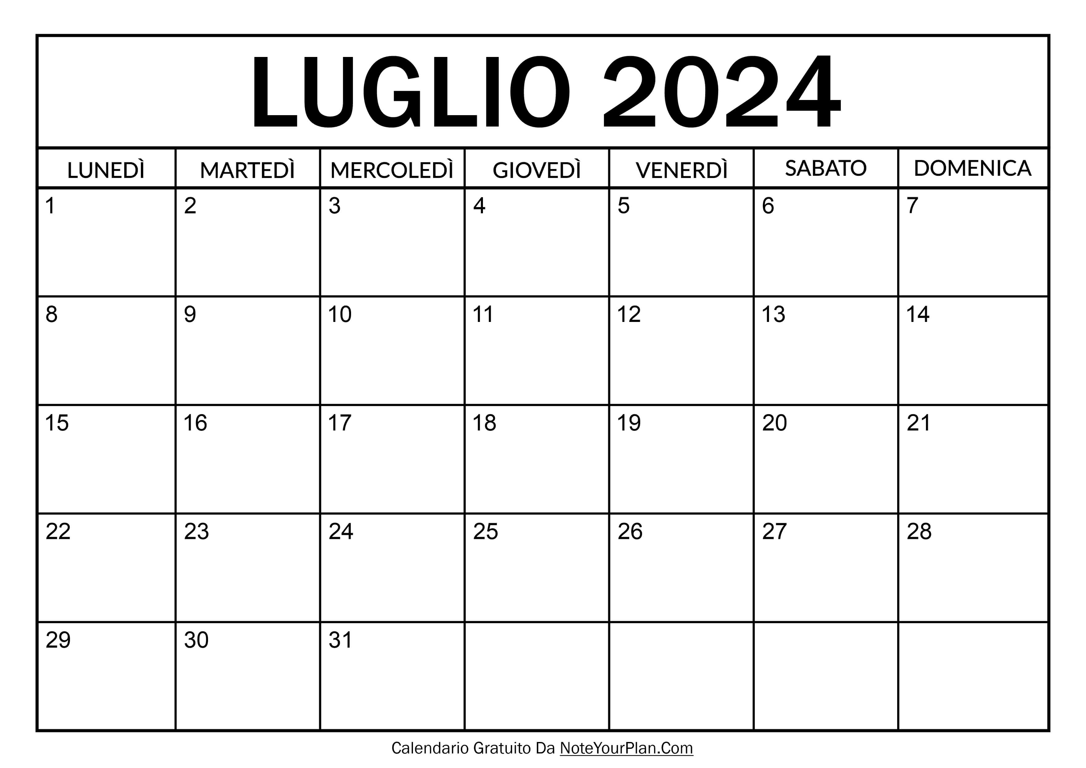 calendario luglio 2024 da stampare