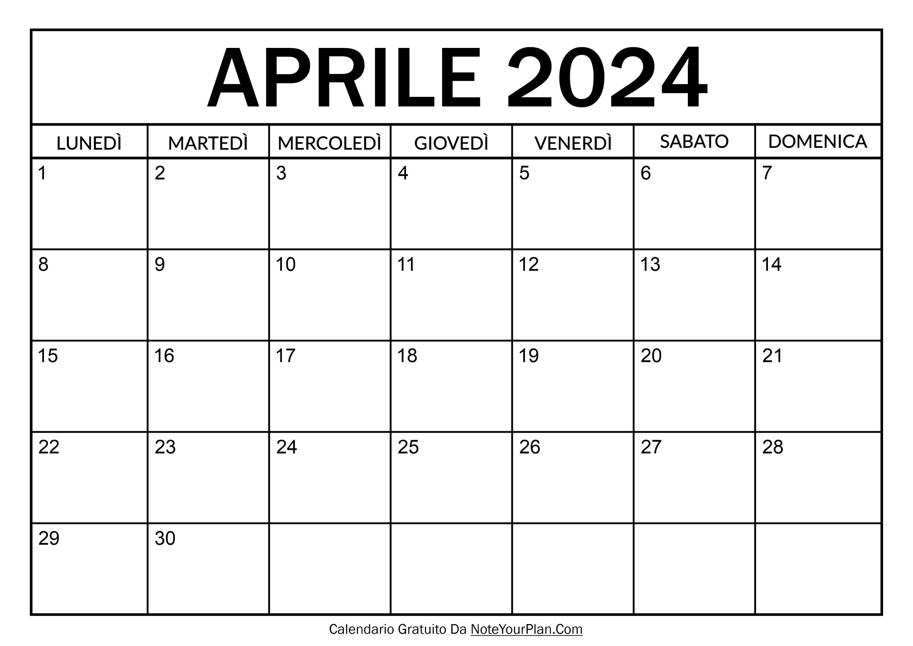 calendario aprile 2024 da stampare