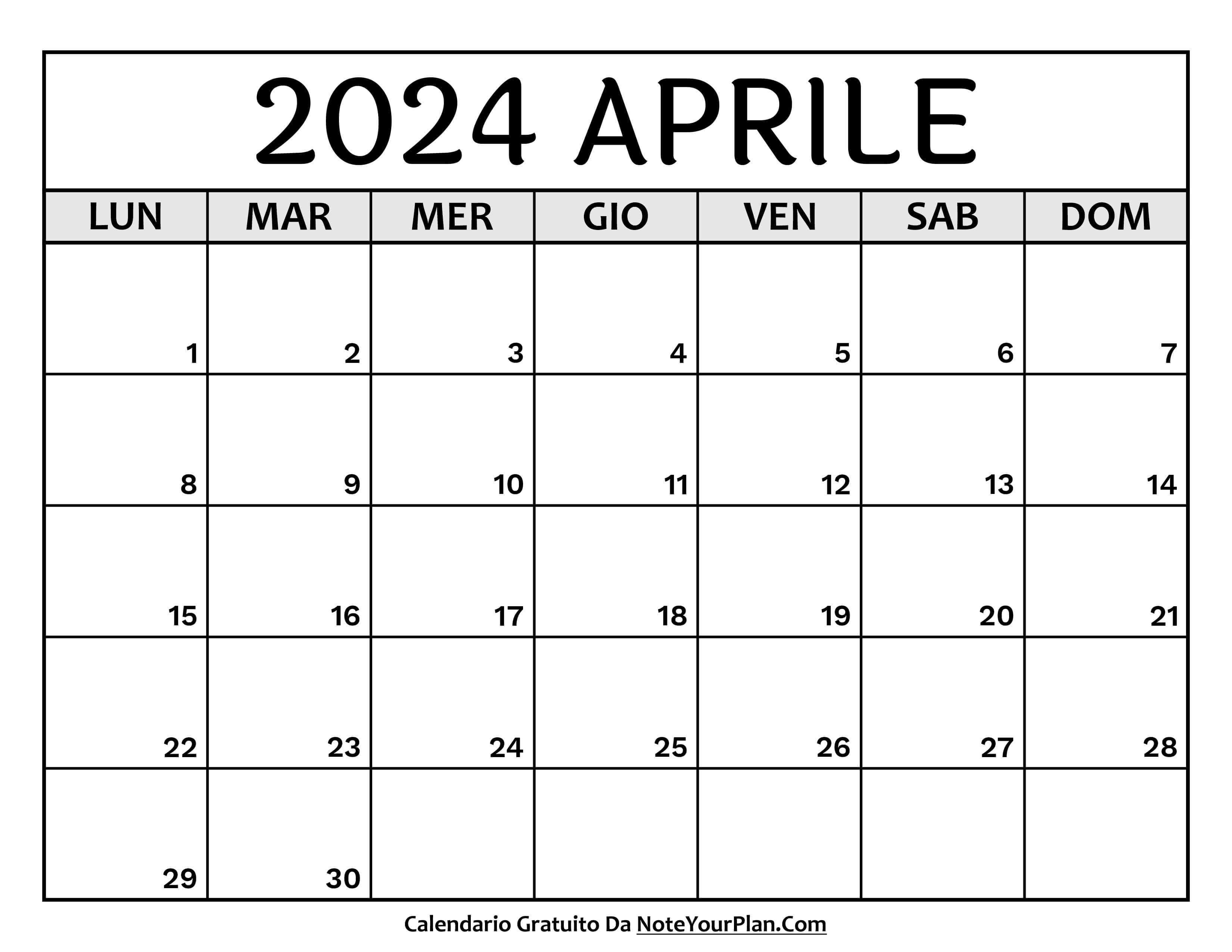 calendario aprile 2024 stampabile