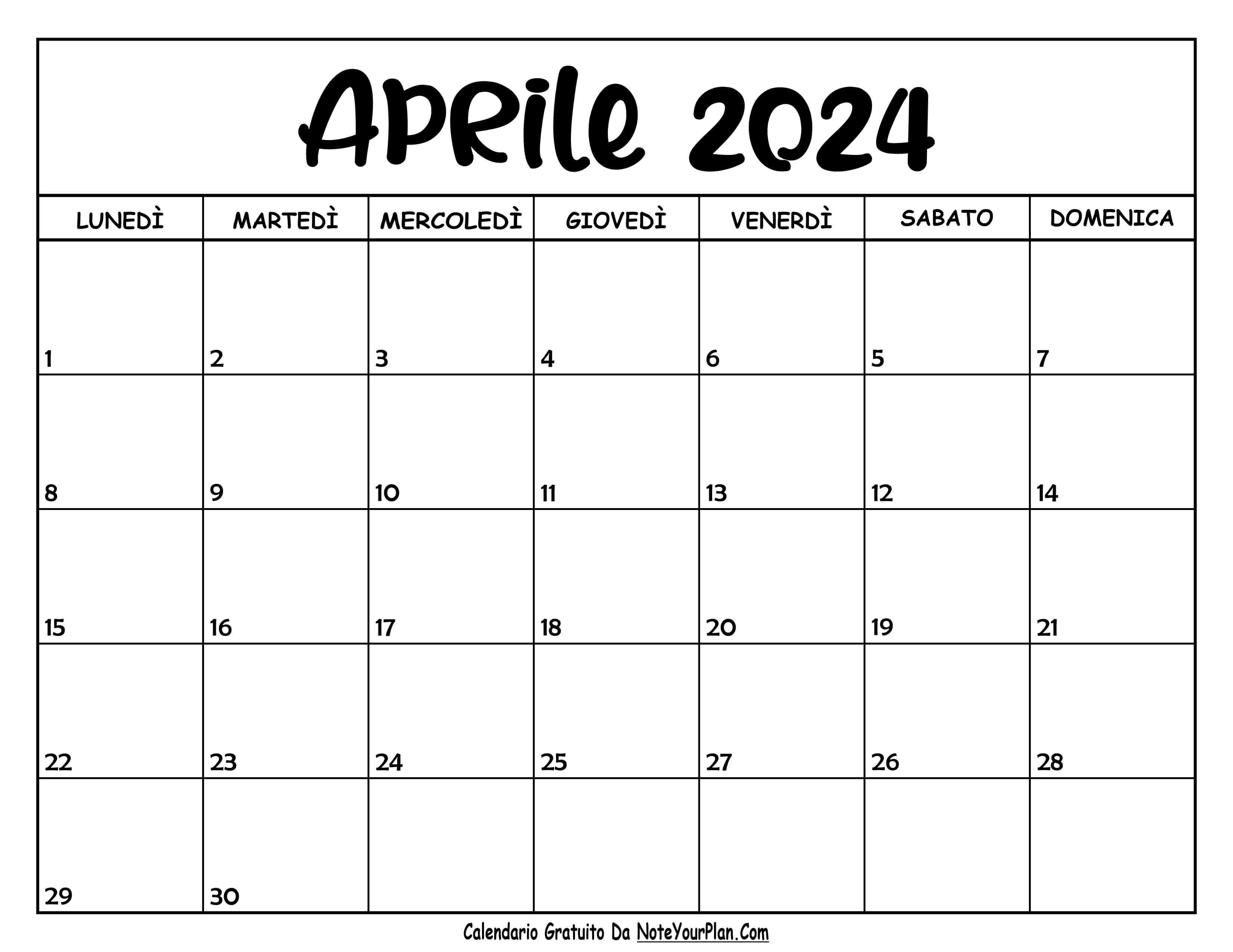 calendario aprile 2024