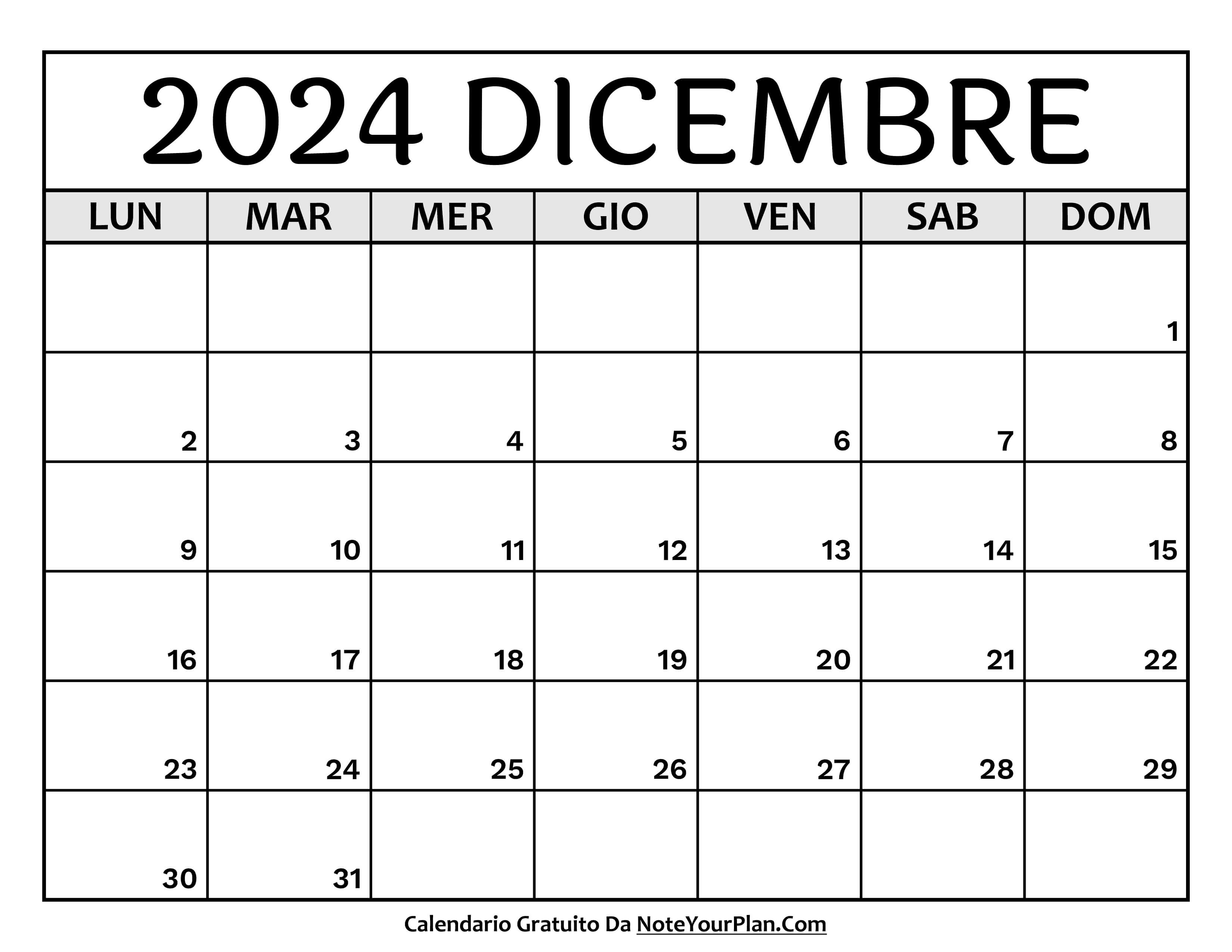 calendario dicembre 2024 stampabile