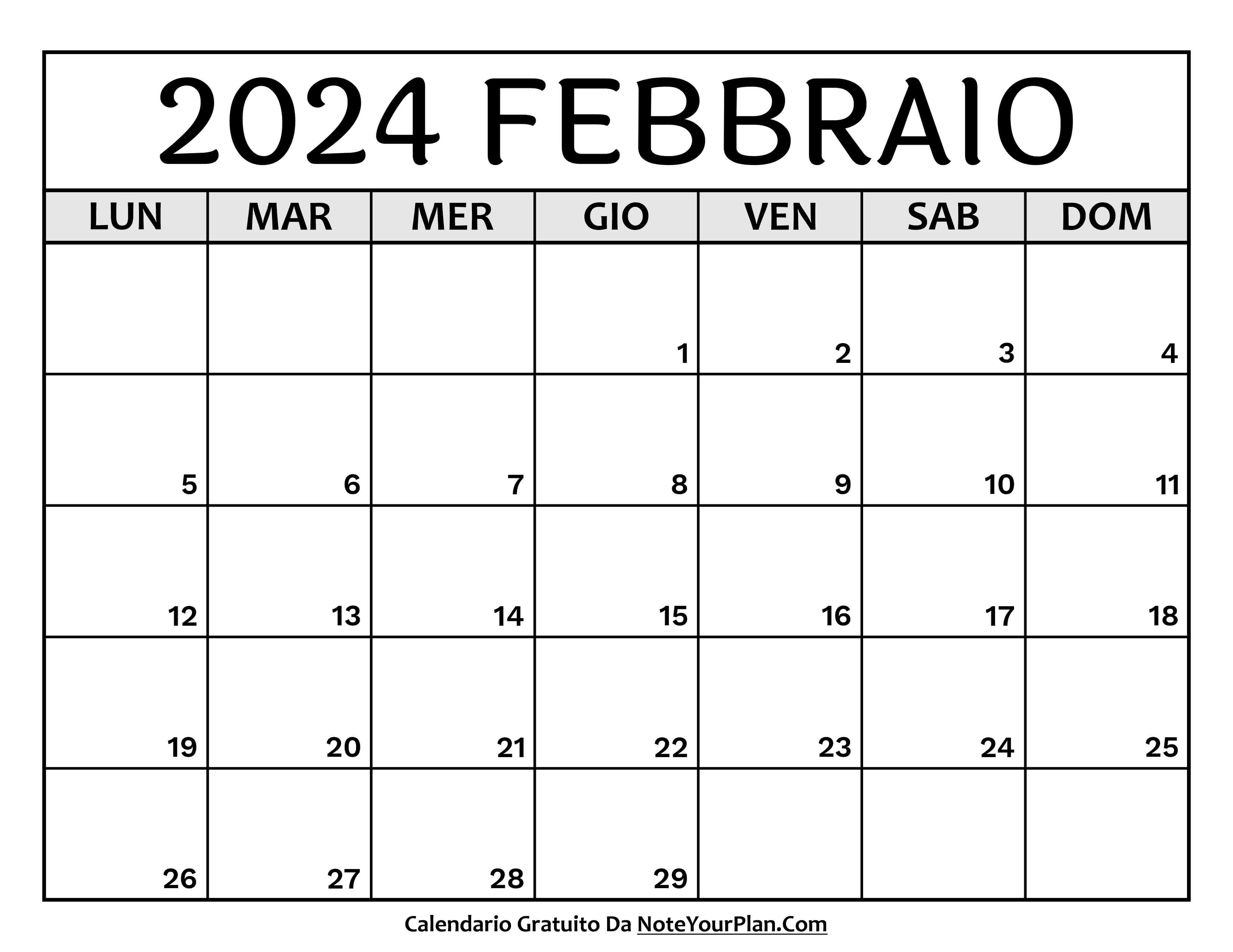 calendario febbraio 2024 stampabile