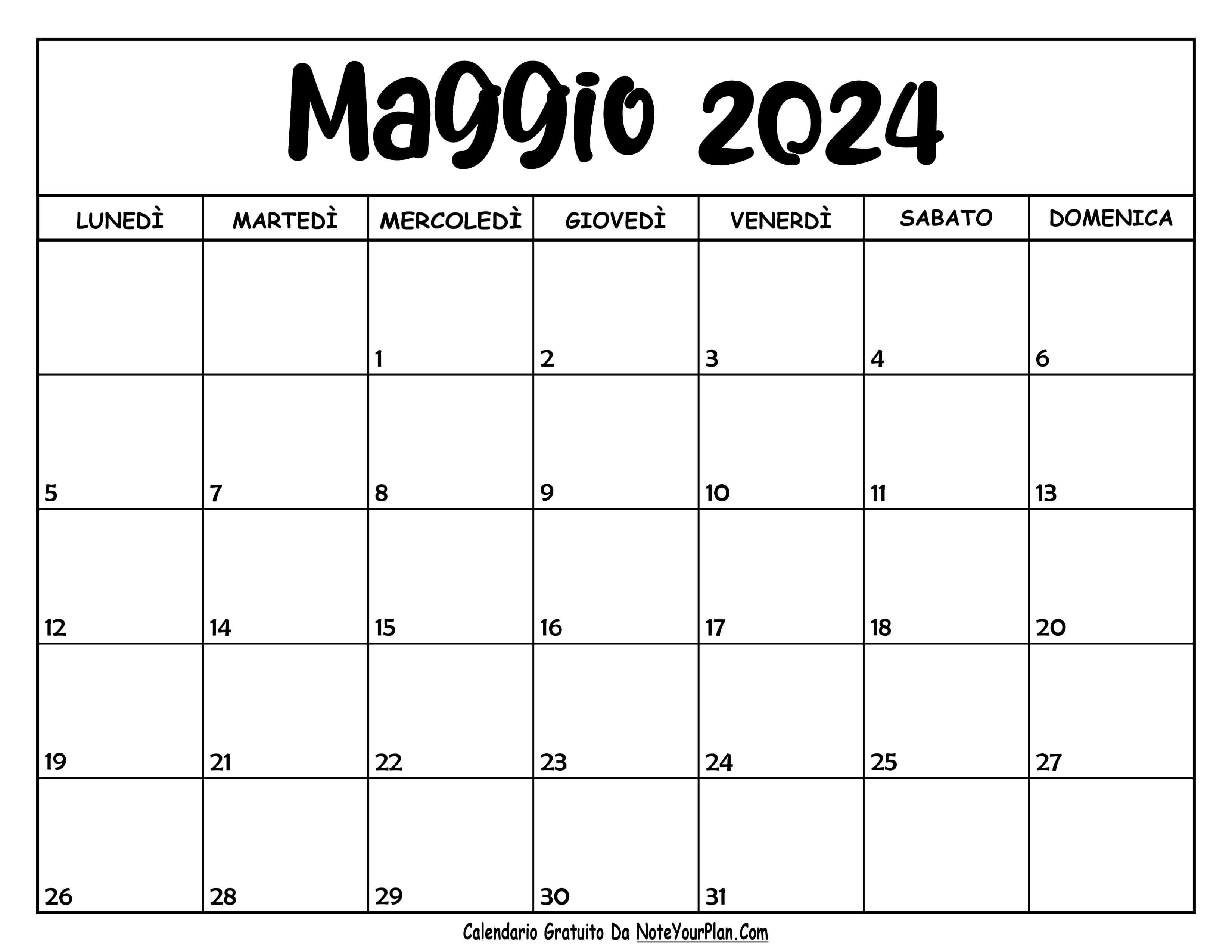 calendario maggio 2024