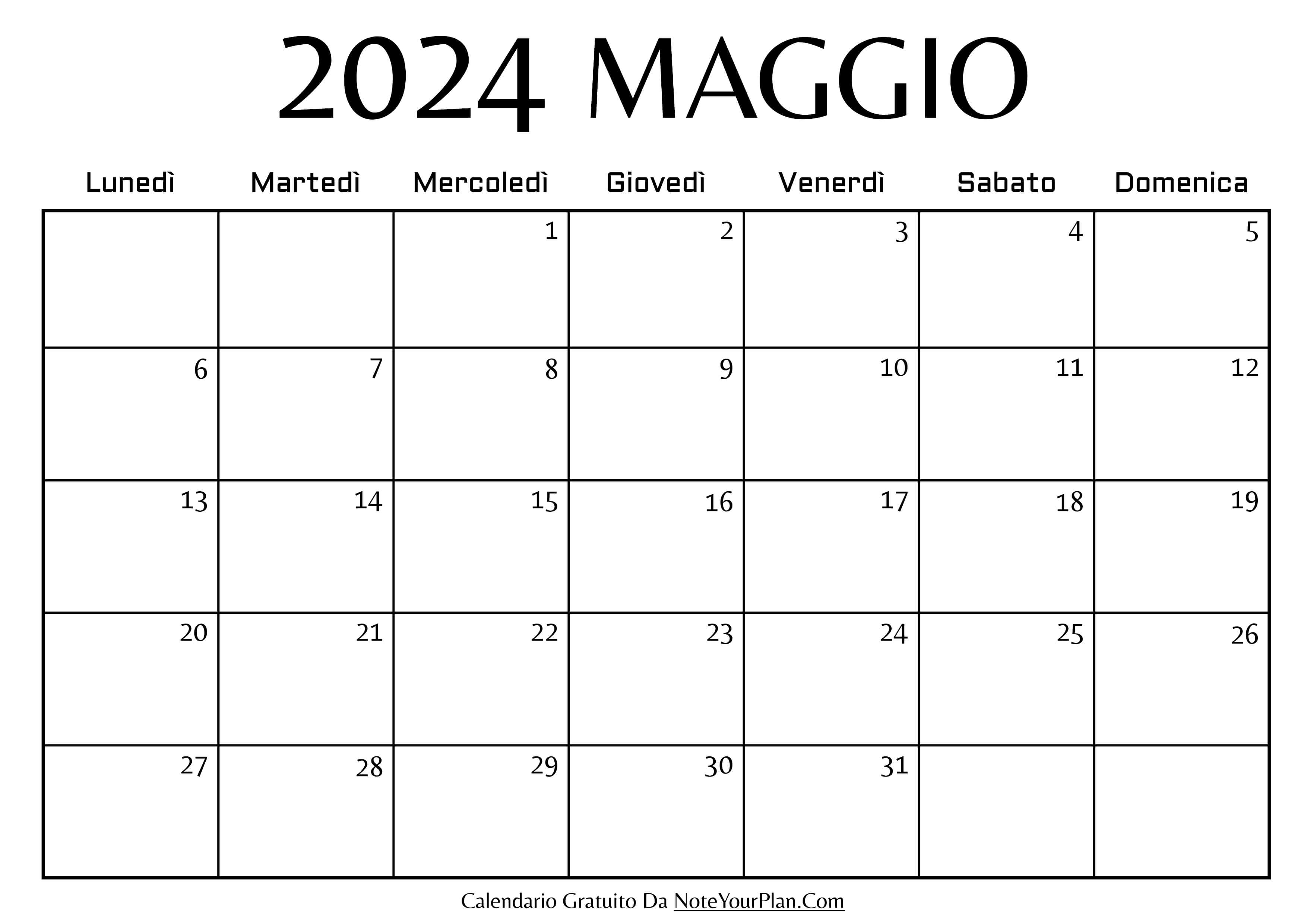 calendario mensile di maggio 2024