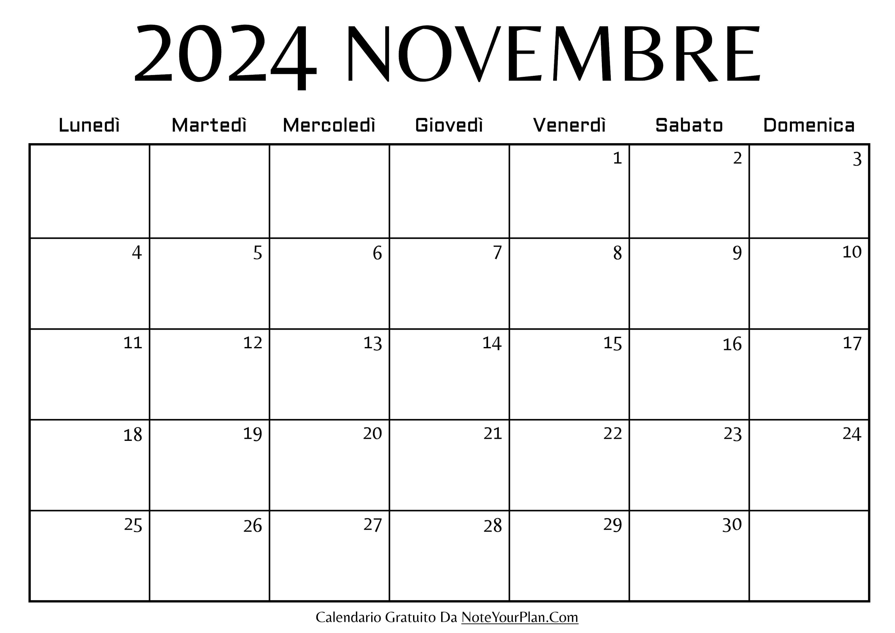 calendario mensile di novembre 2024