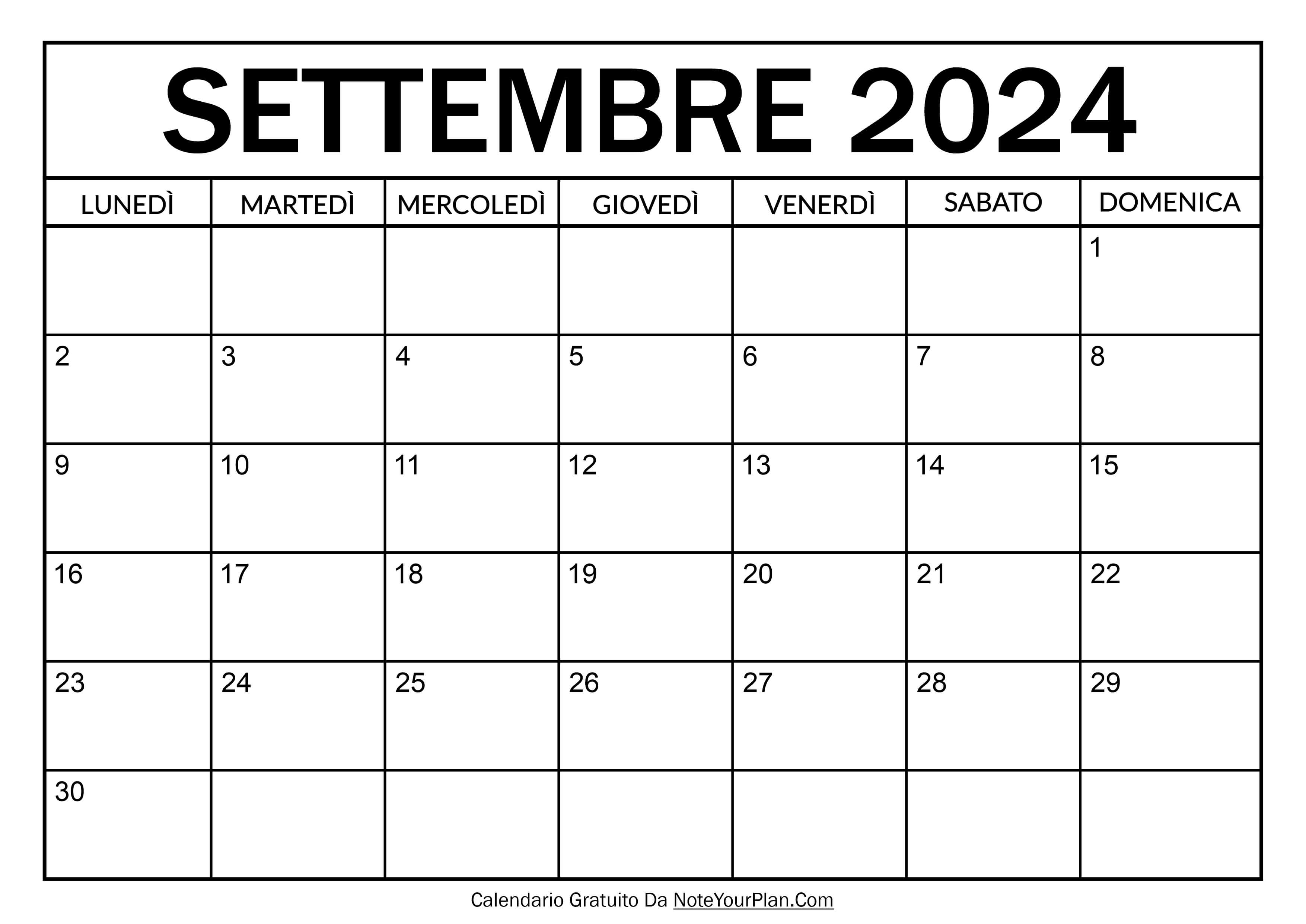 calendario settembre 2024 da stampare
