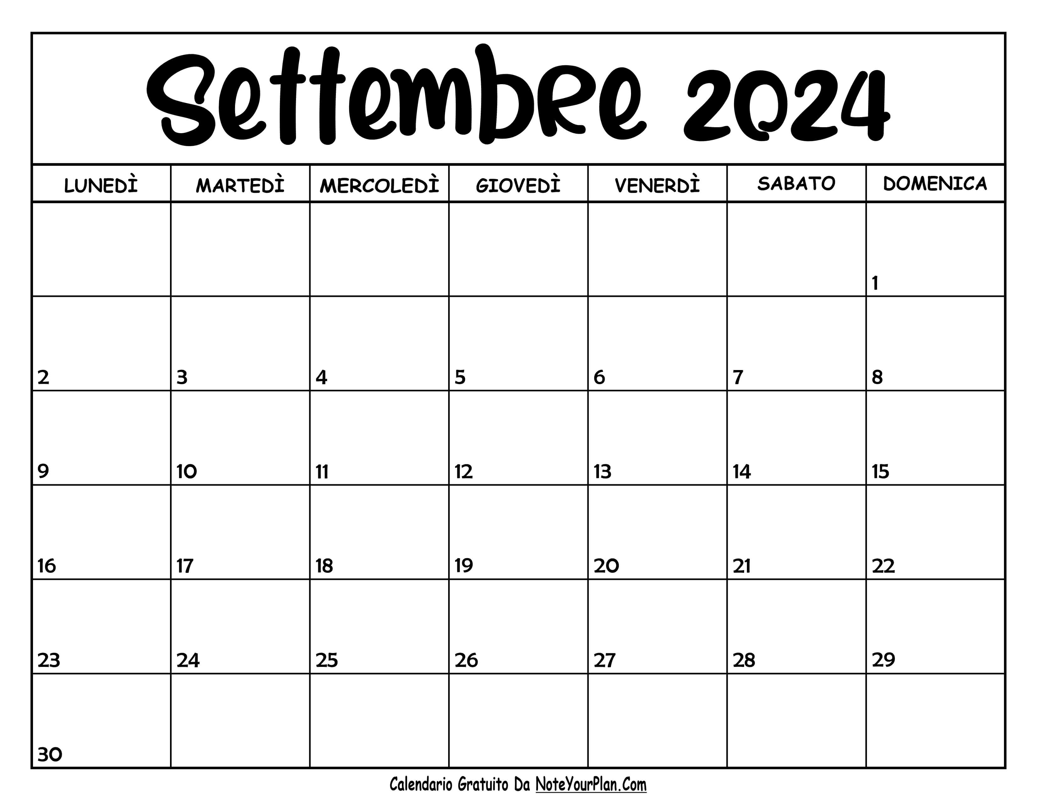 calendario settembre 2024