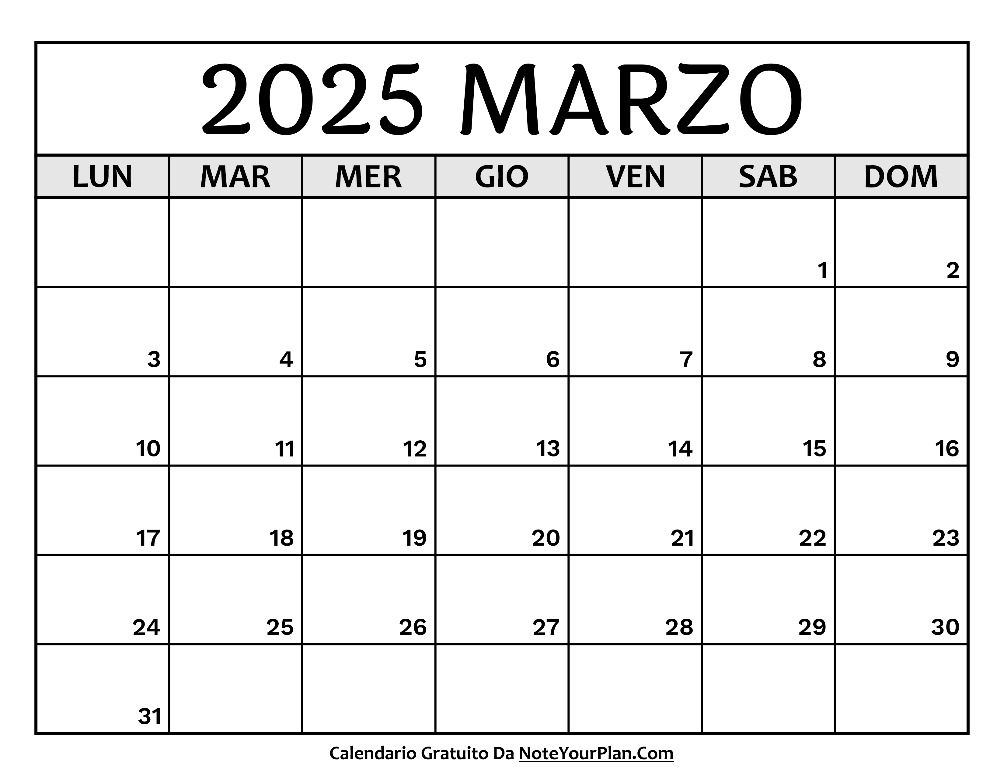 calendario marzo 2025 stampabile