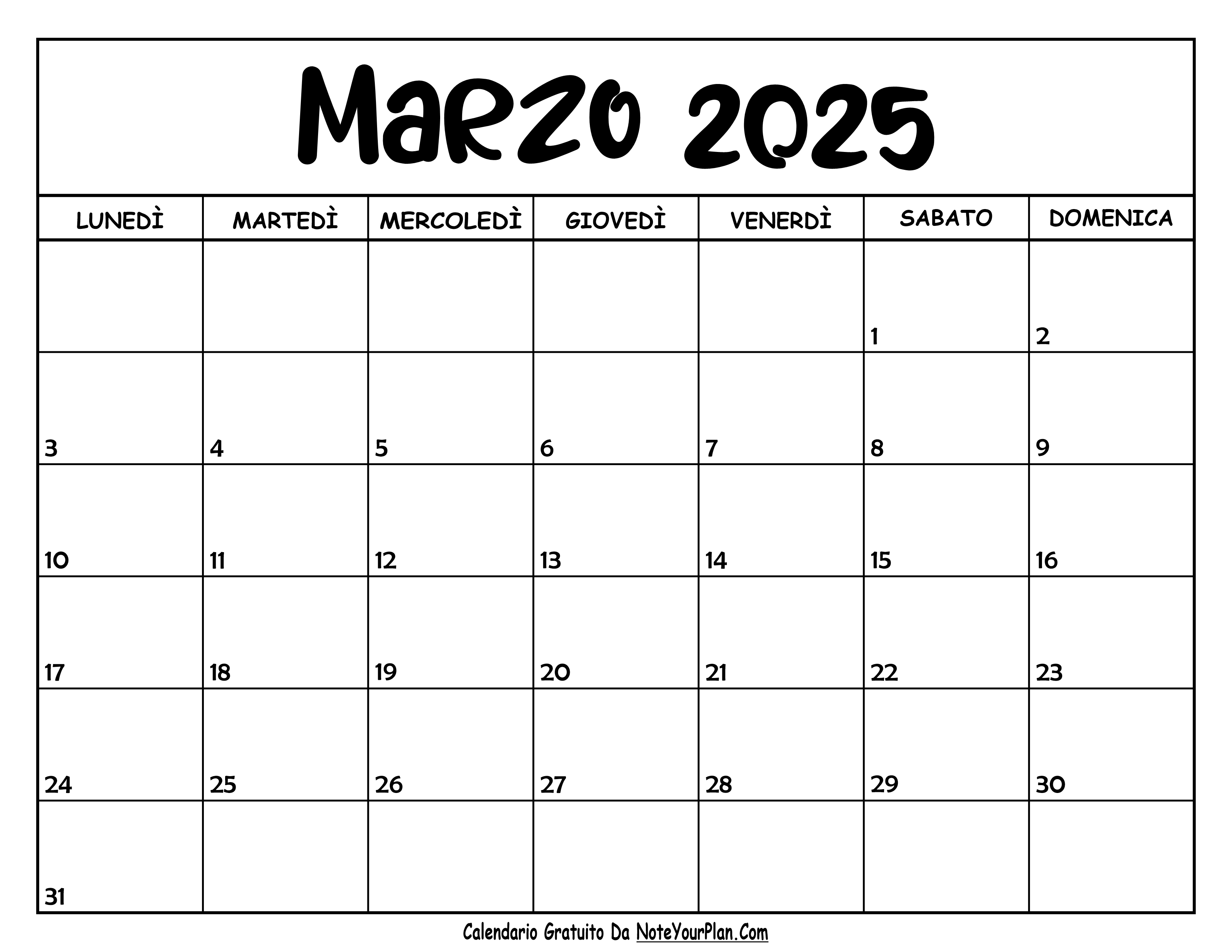 calendario marzo 2025