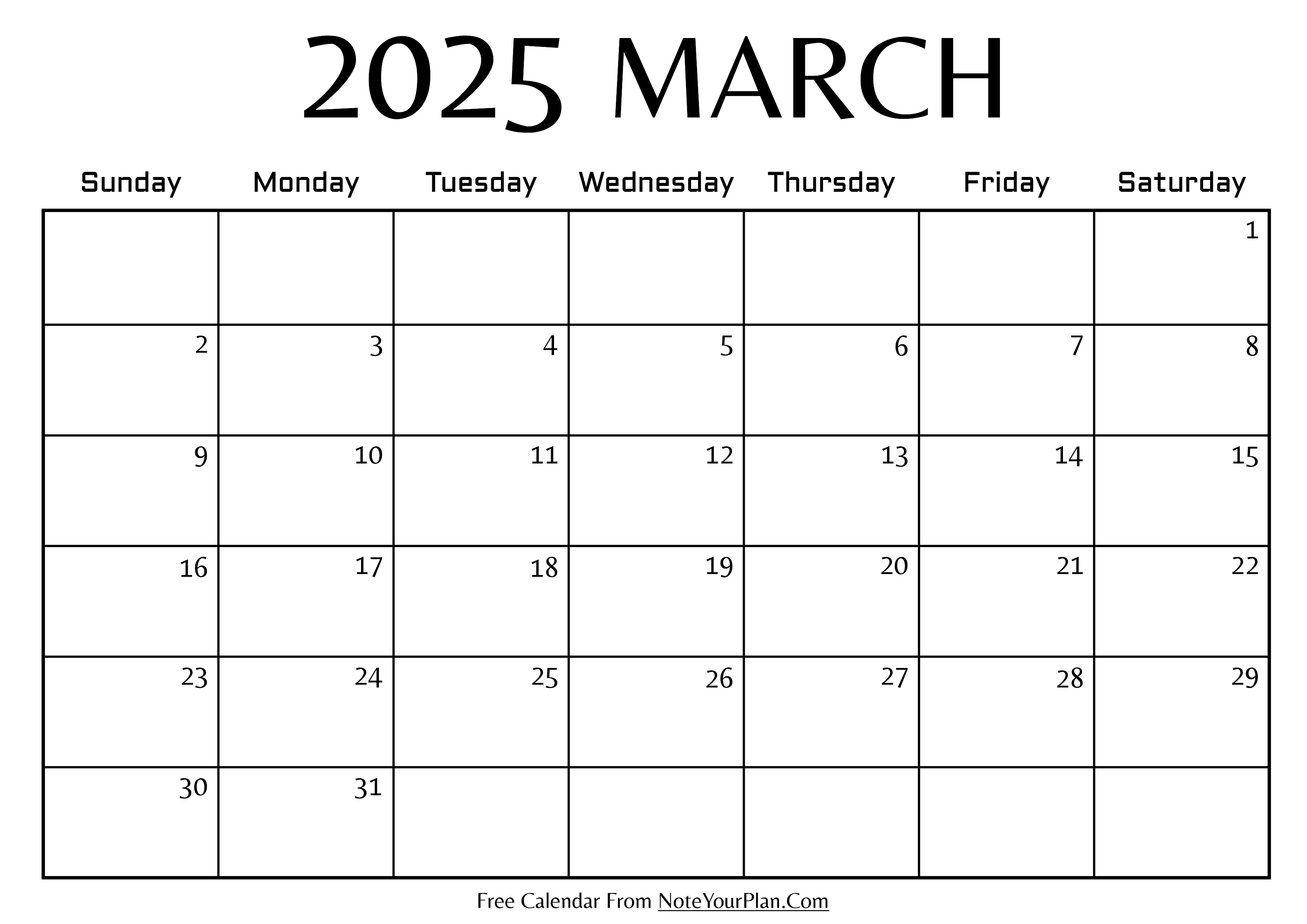 March 2025 Calendar Template