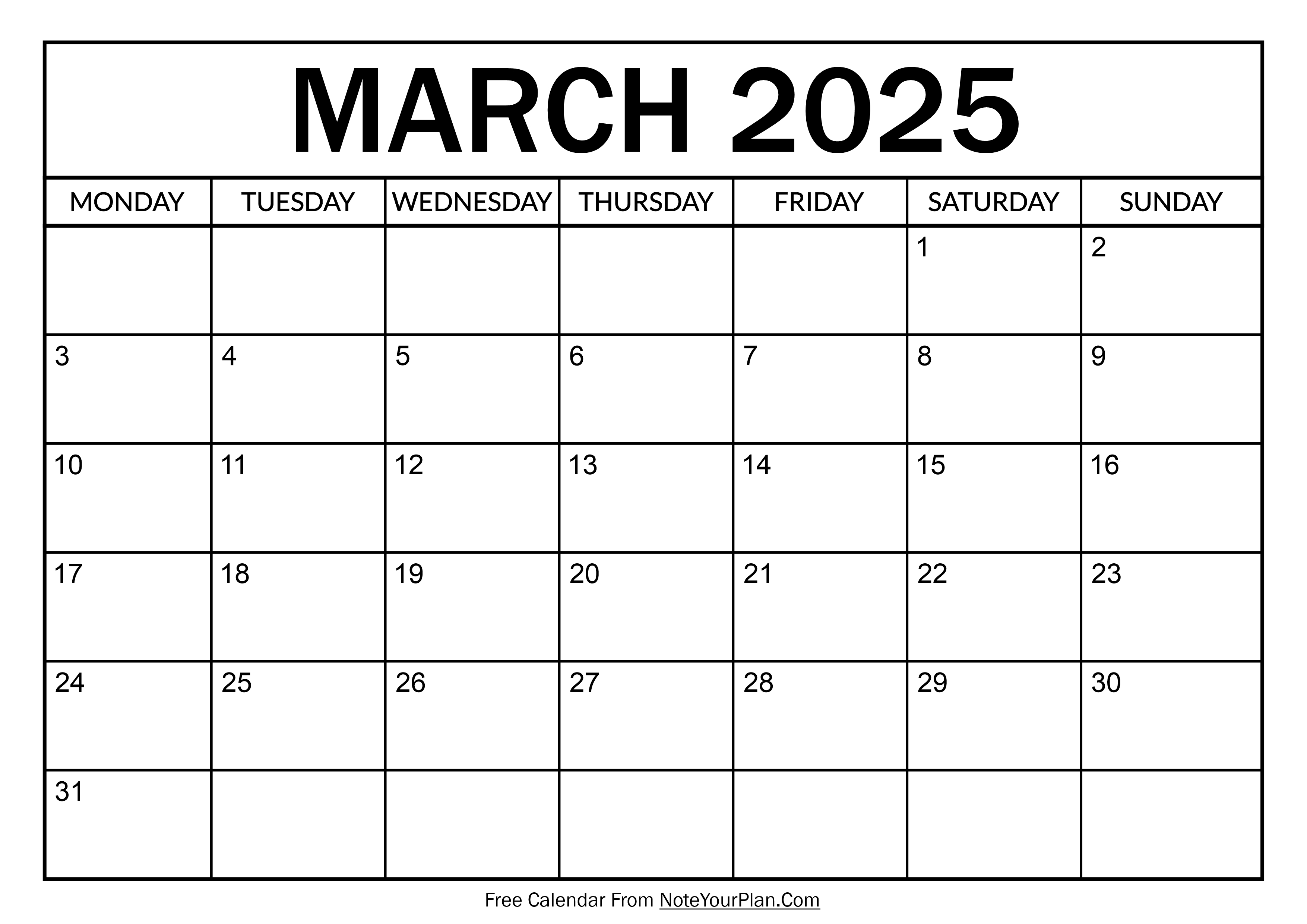 March 2025 Printable Calendar